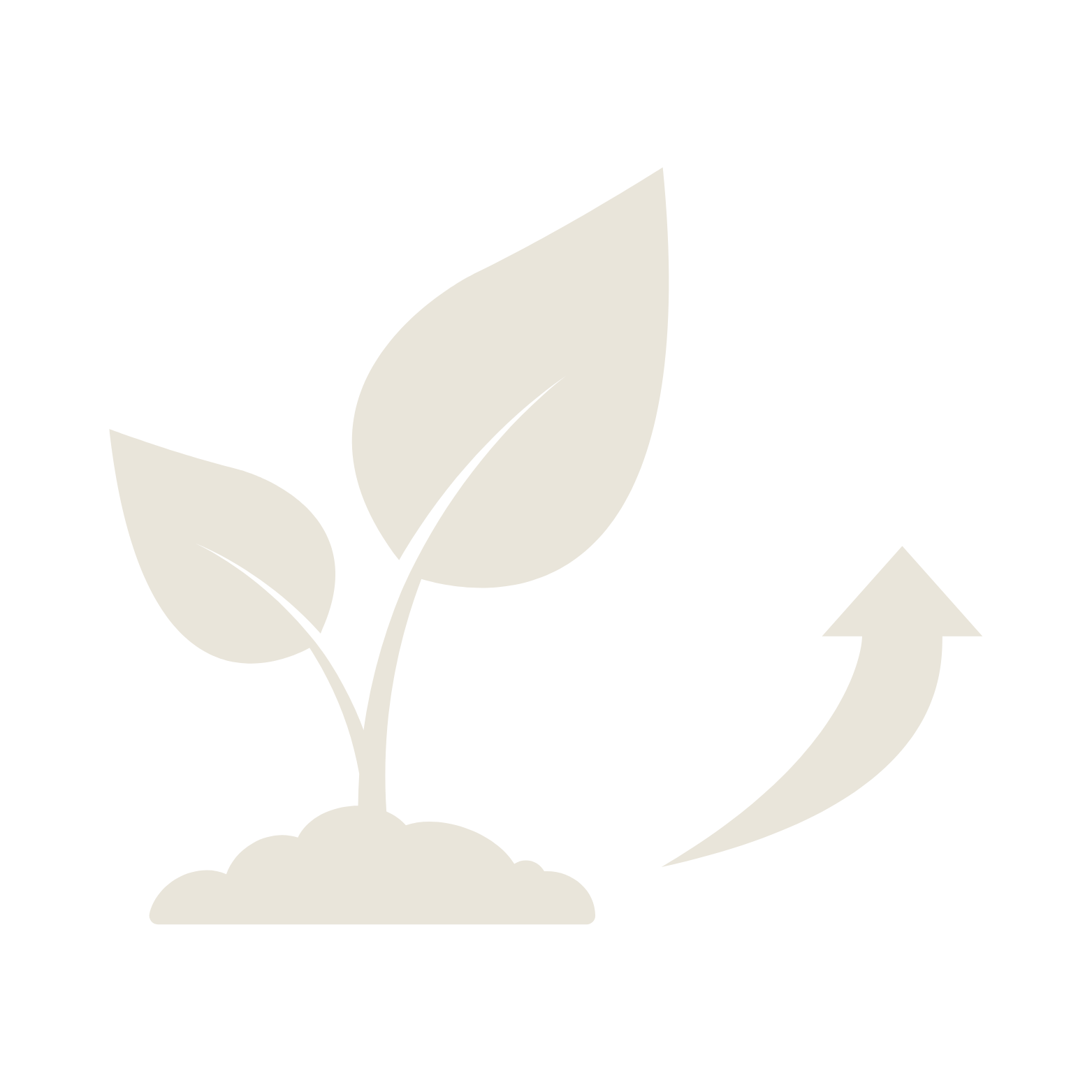 Grafiek van een groeiende plant met twee bladeren en een pijl omhoog.