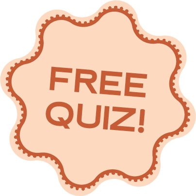 A badge-shaped sign with a beige background and a decorative border that says 'FREE QUIZ!' in bold brown letters. Survival Swim Lesson