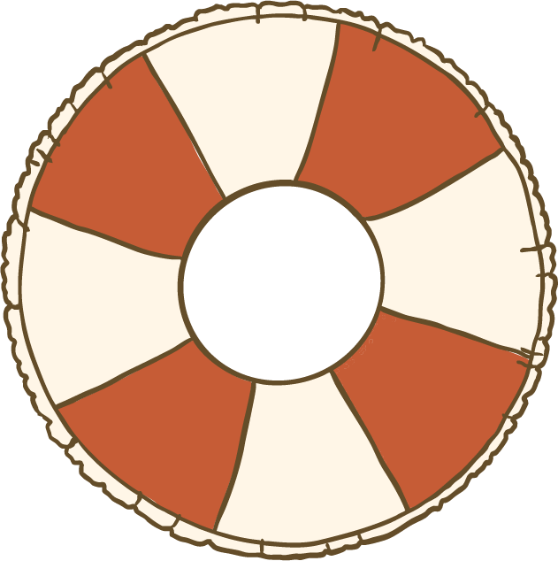 A top-down view of a circular striped swimming tube with alternating red and cream-colored sections.