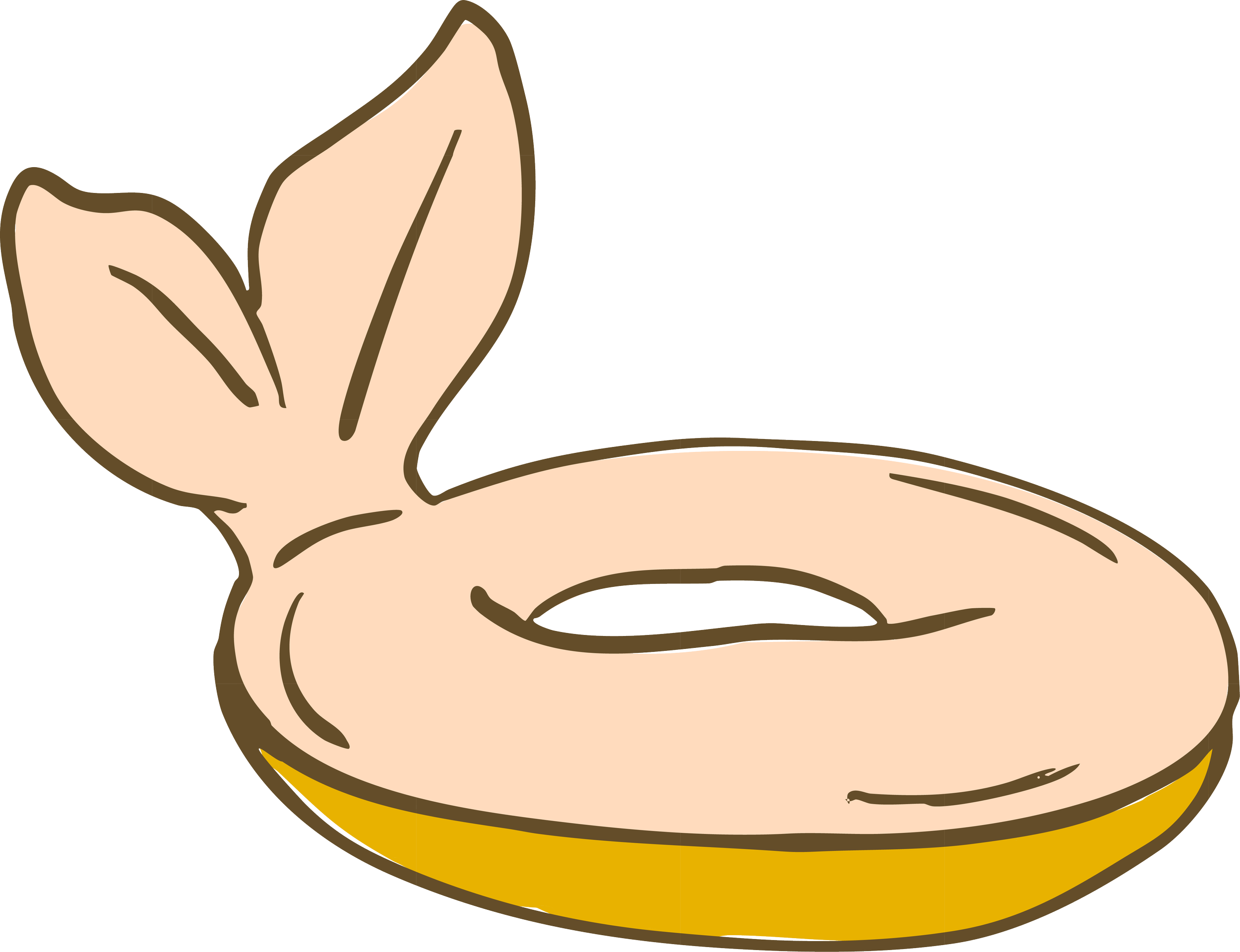A cartoon illustration of a tuve with a fish tail attached, resembling a mermaid tail, in a simple and colorful style.
