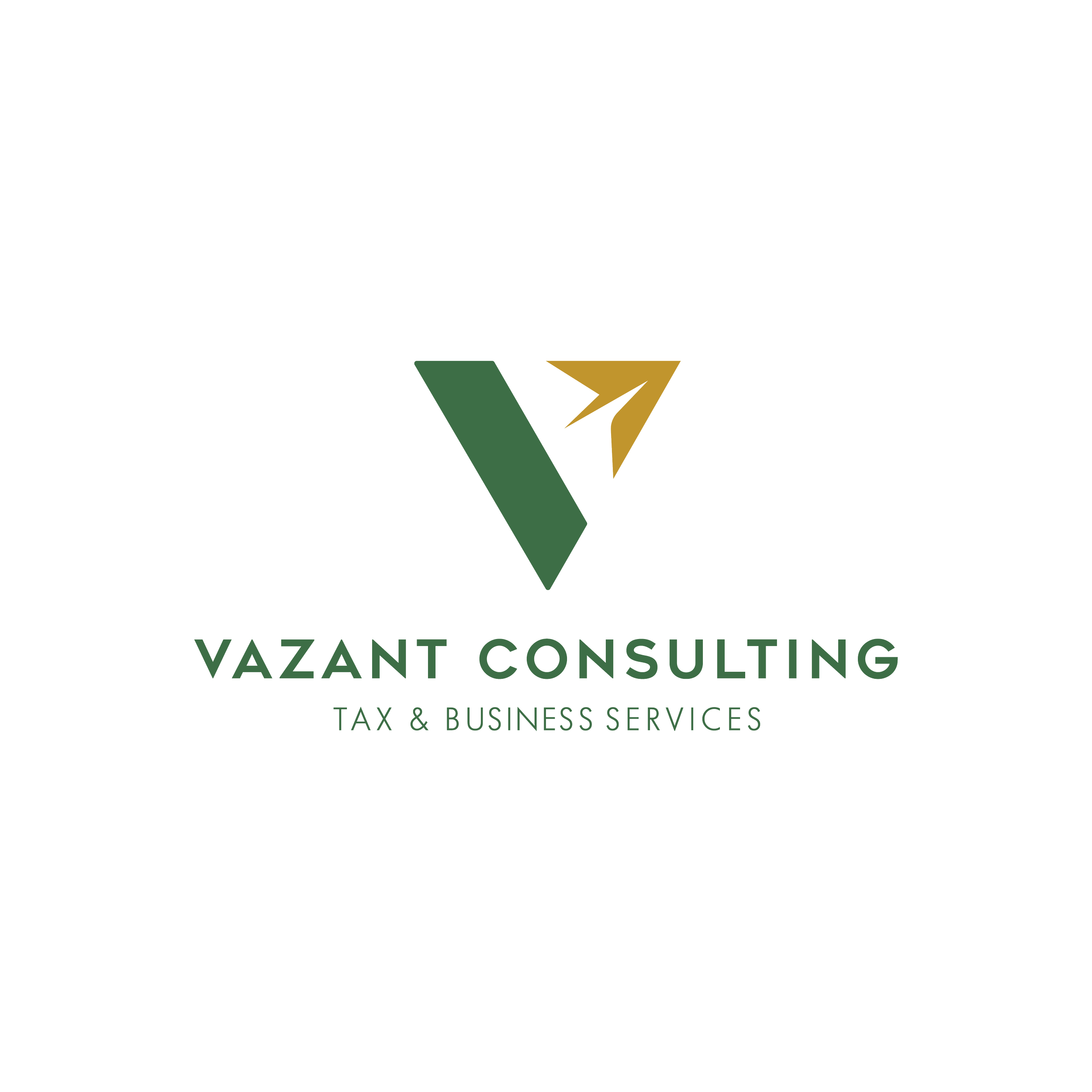 Logo for Vazant Consulting featuring a stylized 'V' with green and gold elements, and text 'Vazant Consulting
