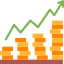 Line graph showing an upward trend with orange bars and a green line.