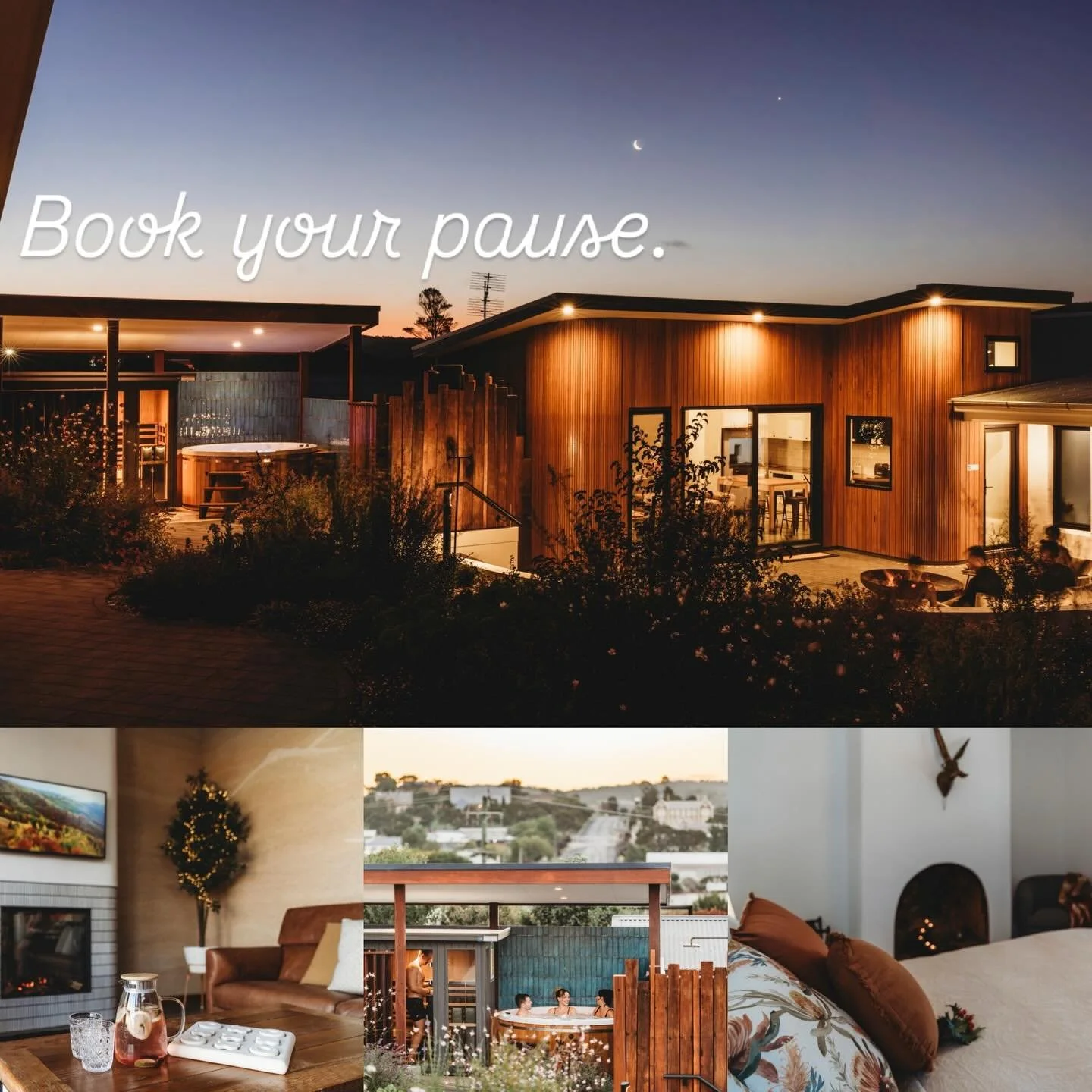 Midway between Melbourne and Sydney, but a world away.
Moonlit nights at Hollyberry House, earthy hemp walls, slow spa moments and the cosiest wombat bedroom waiting for you.
Perfect for breaking up the drive, or settling in before or after the snow.