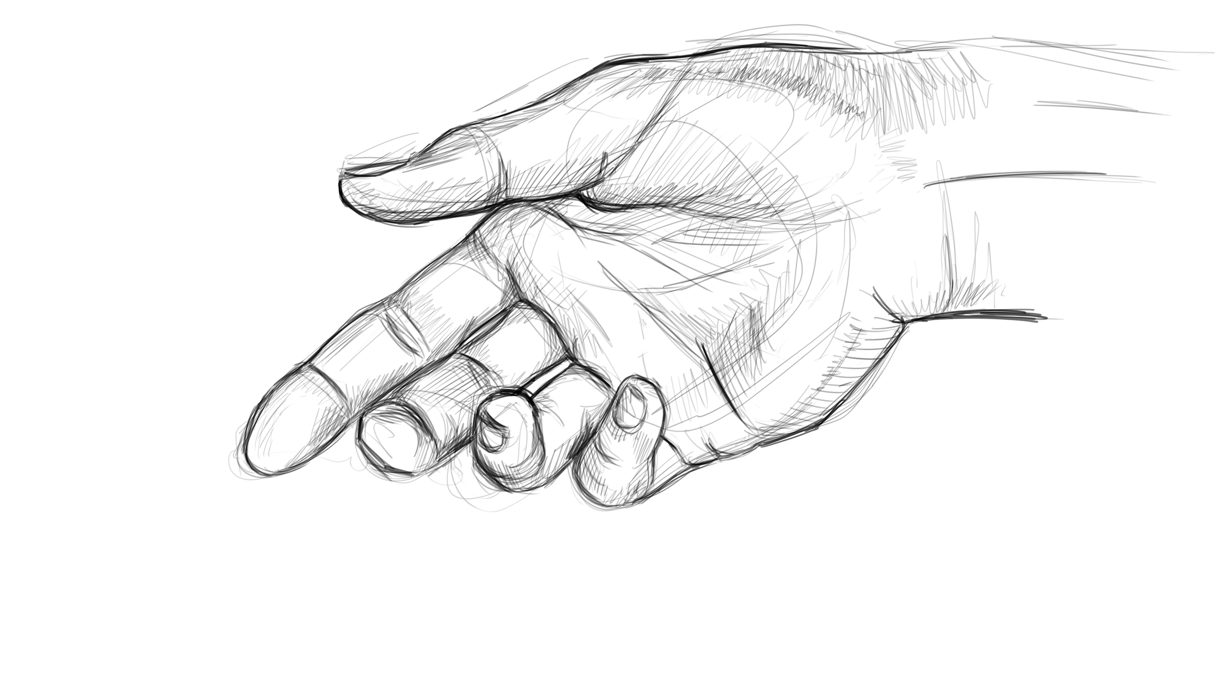 Sketch of a human hand with fingers slightly bent.