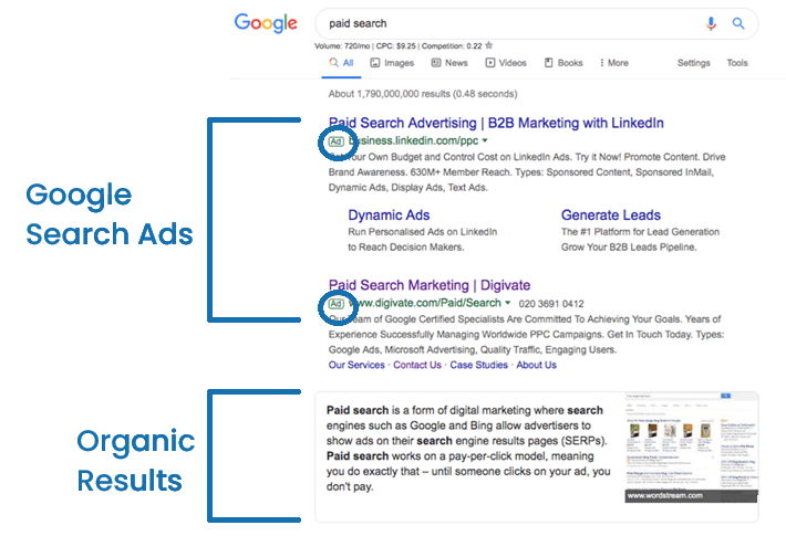 Google Paid Search vs Organic Results