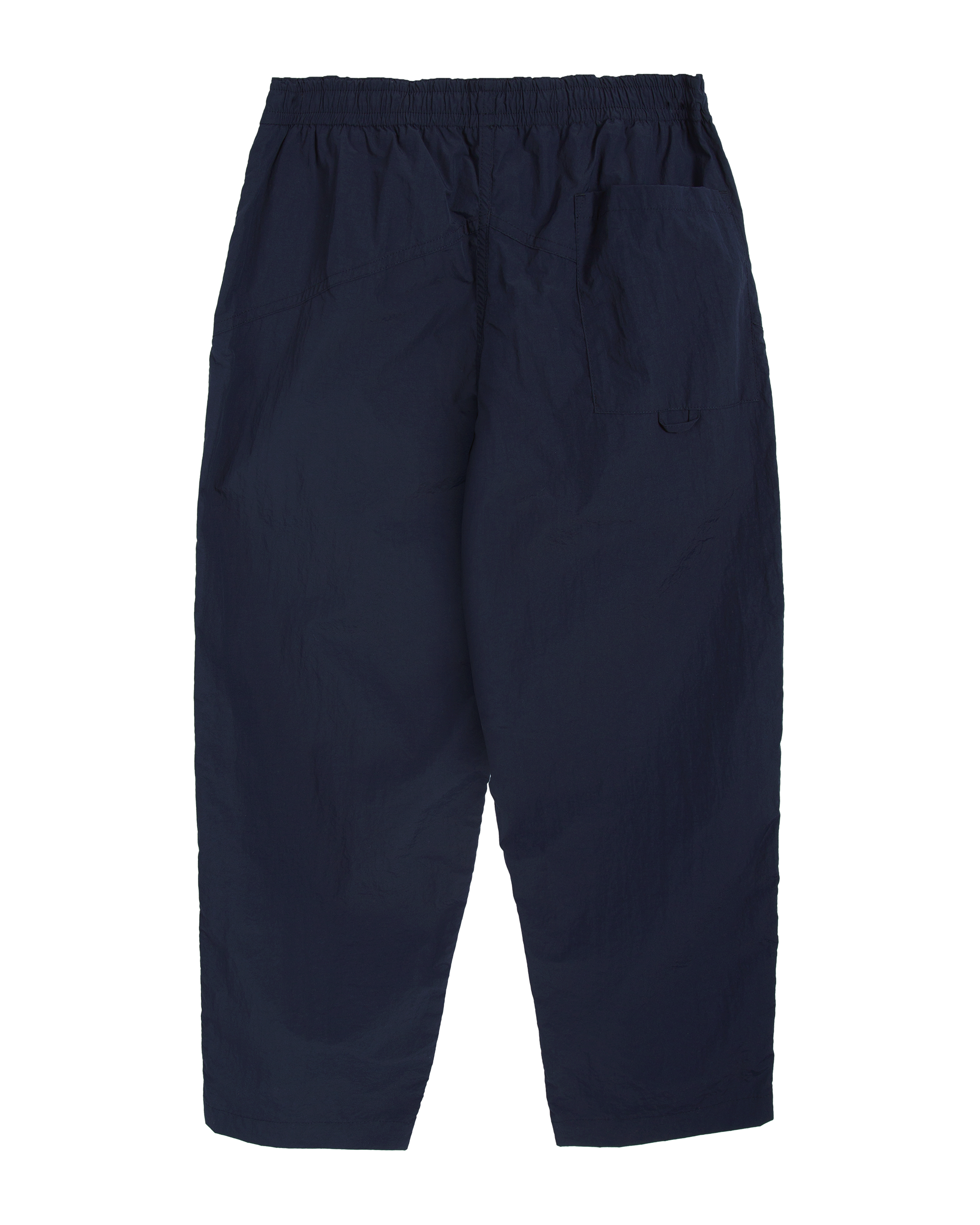 YMC navy drawstring trousers side profile