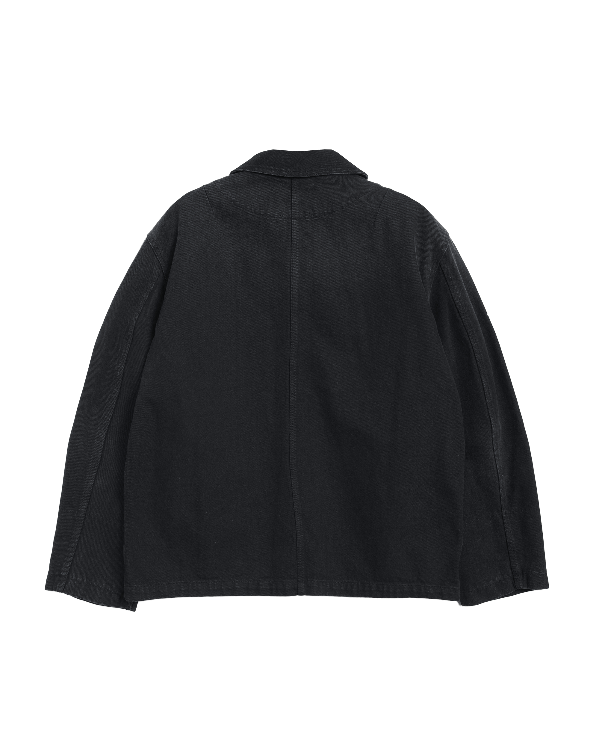 Shop the YMC Construction Jacket in black organic cotton denim. A durable unisex workwear jacket featuring a relaxed fit, premium construction, and timeless utility style.