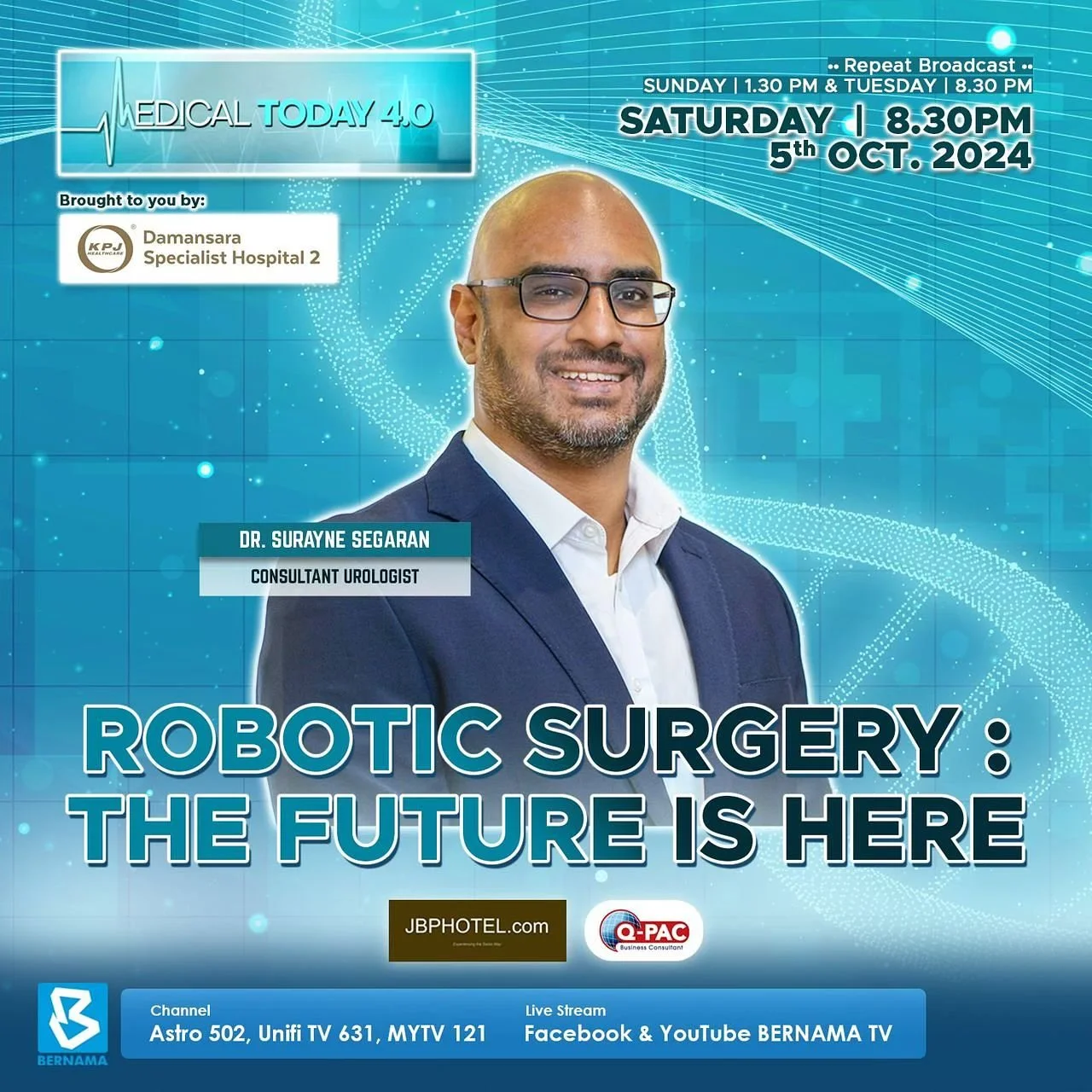 Tune in tomorrow to hear my thoughts on robotic surgery on Bernama's Medical Today 4.0
