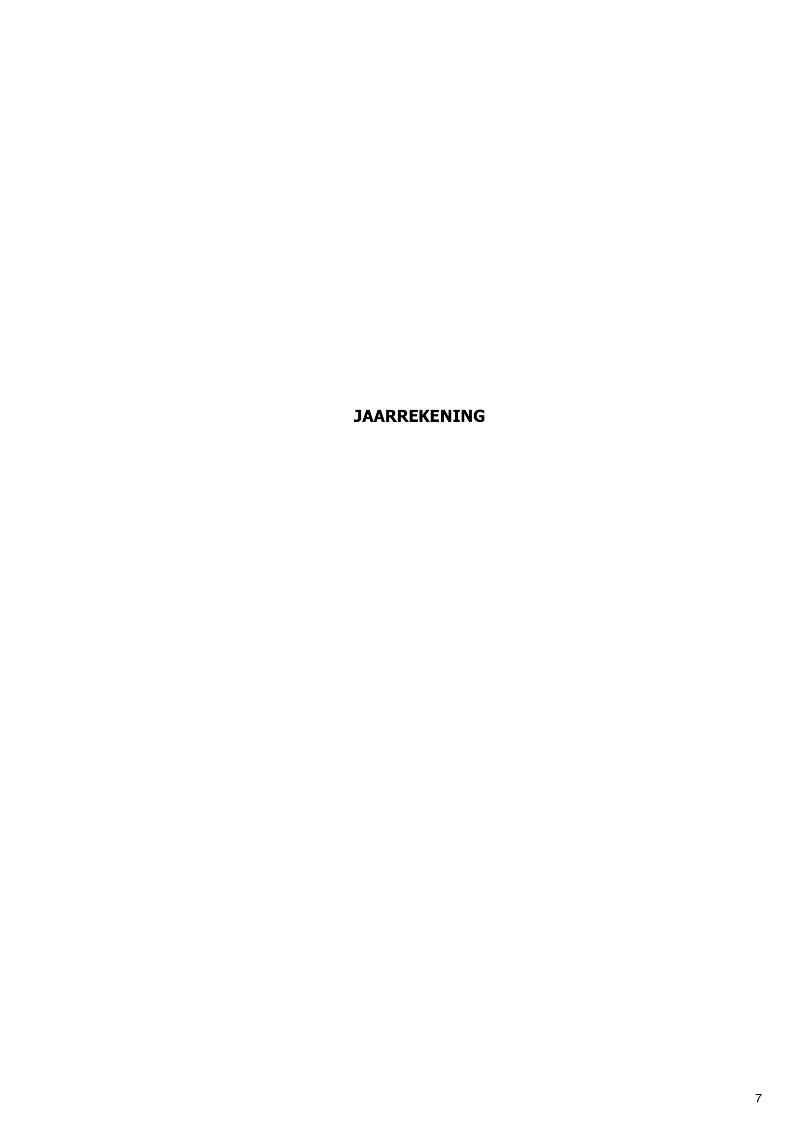 Jaarrekening document met de titel 'JAARREKENING' in zwarte tekst, onderaan een kleine paginanummer 7.