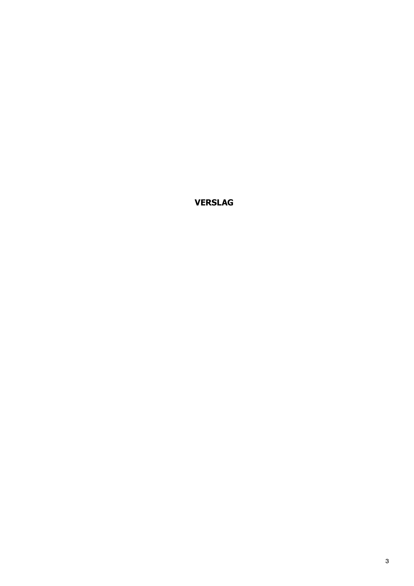 Een overzicht van een rapport met de titel 'VERSLAG' op de cover, geplaatst op een witte achtergrond.