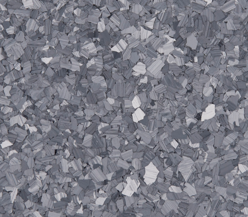 Close-up of crushed gray and silver metallic shavings or flakes.