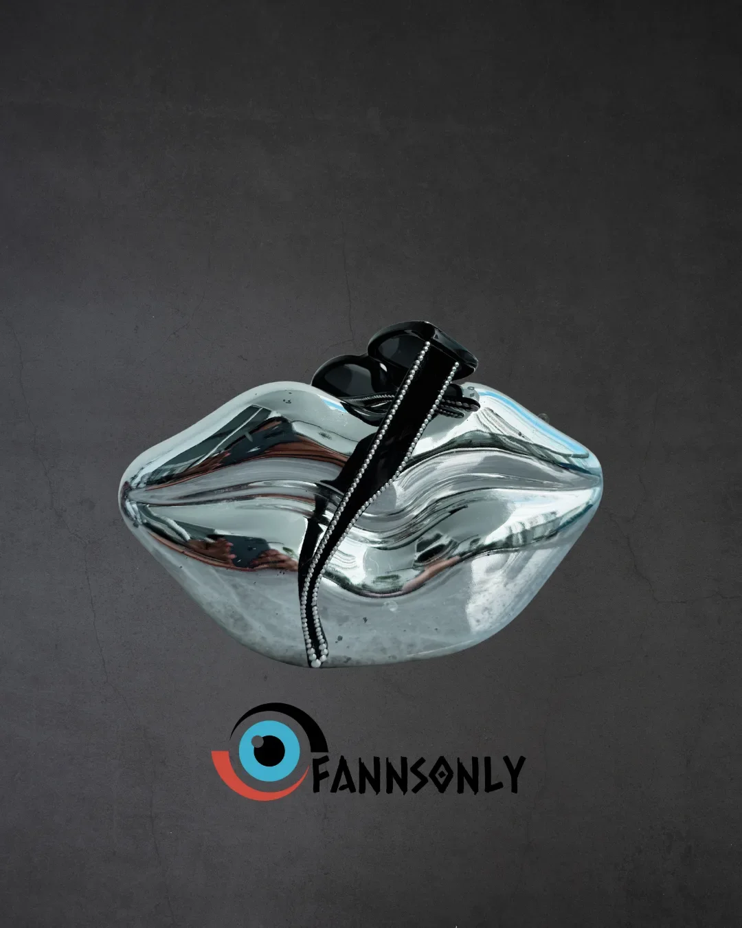 Electro Shades rave sunglasses, angled view on chrome lips stand