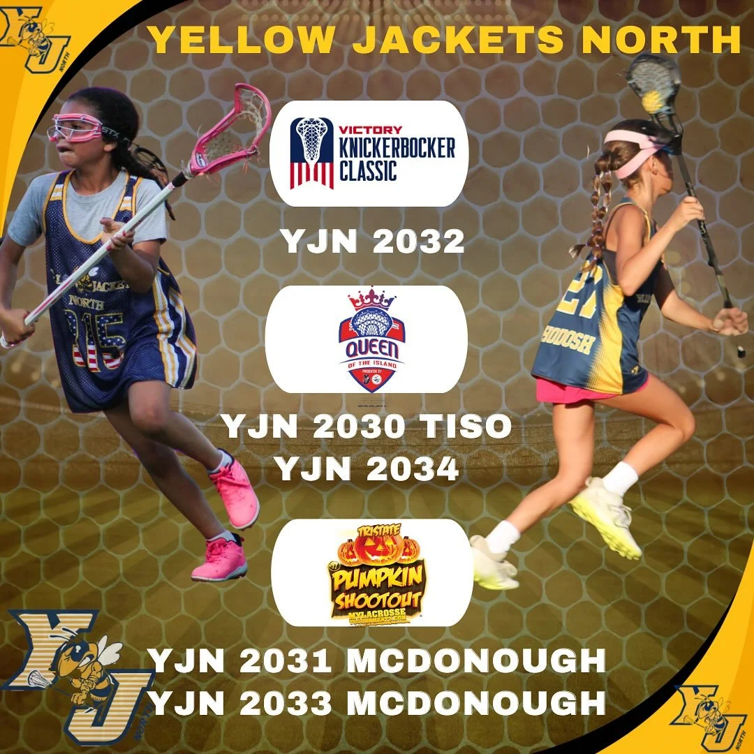 First fall tournaments: Good luck to our teams!! 🐝🥍

Knickerbocker Classic: 
YJN 2032&rsquo;s

Queen of the Island: 
YJN 2030 Tiso
YJN 2034

Pumpkin Shootout: 
YJN 2031 McDonough 
YJN 2033 McDonough