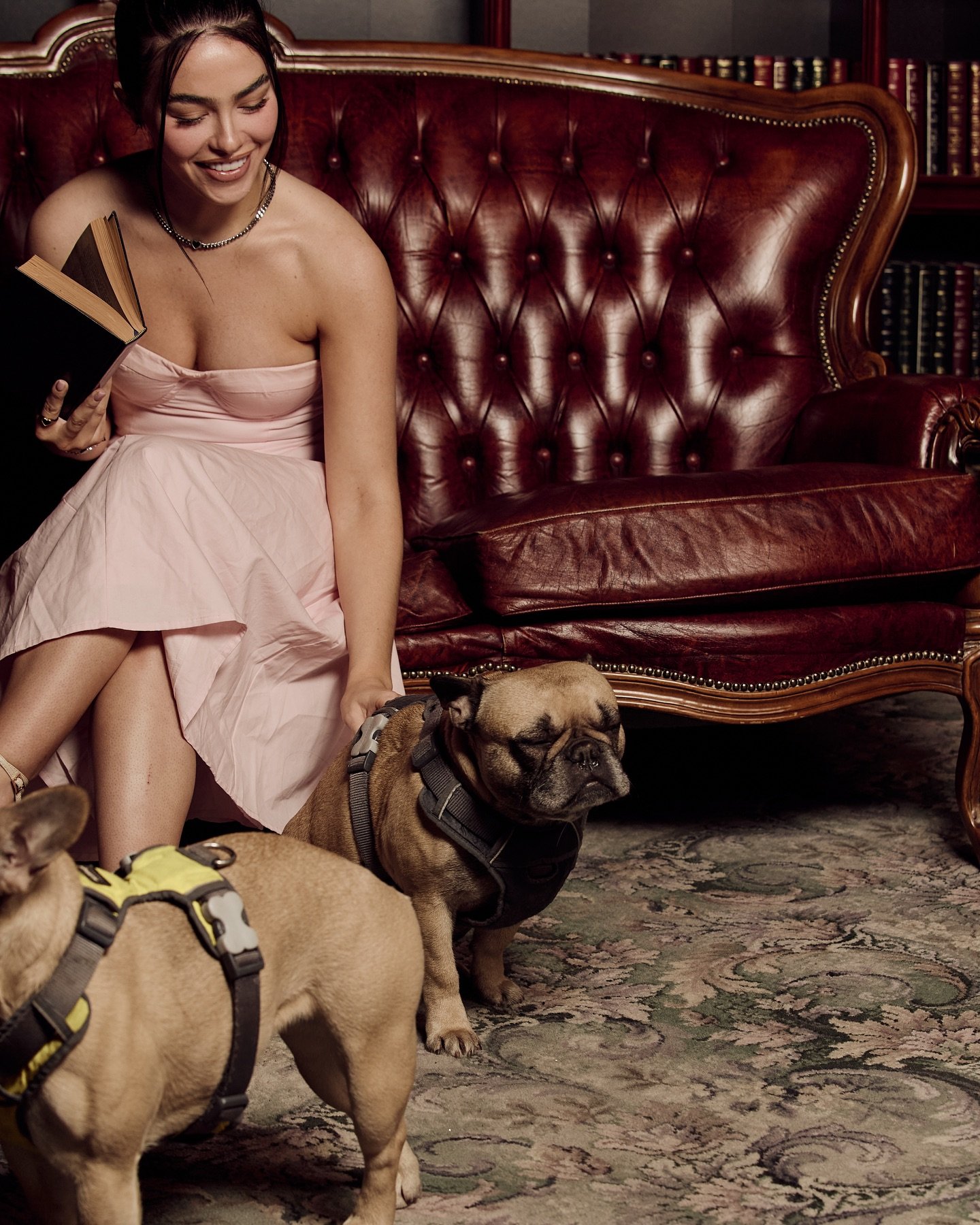 Creative-directed ecommerce photoshoot for fashion brand social media and digital marketing, female model and a dog