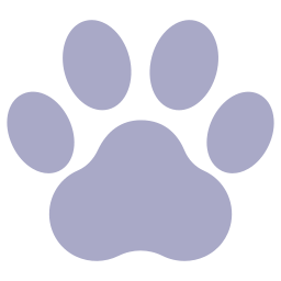 A stylized purple paw print with four small toes and one large pad