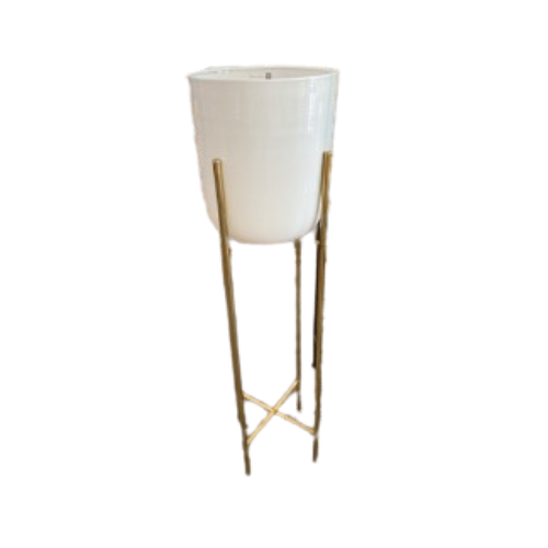 White Lacquer Urn with Gold Stand