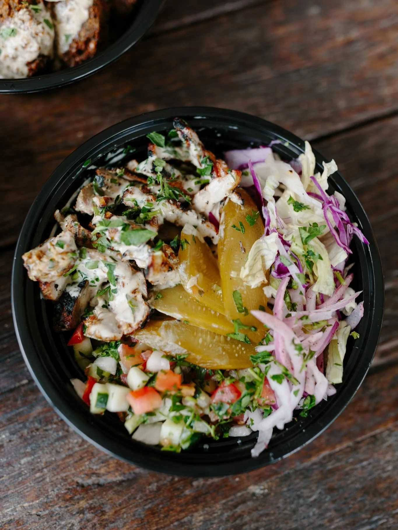 Our entr&eacute;e bowls may look alike from this vantage point, but looks can be deceiving . . . . First, you&rsquo;ve got your different proteins to choose from &mdash; Moroccan Beef Kofta, Grilled Chicken Shawarma, or Green Herb Falafel. And undern