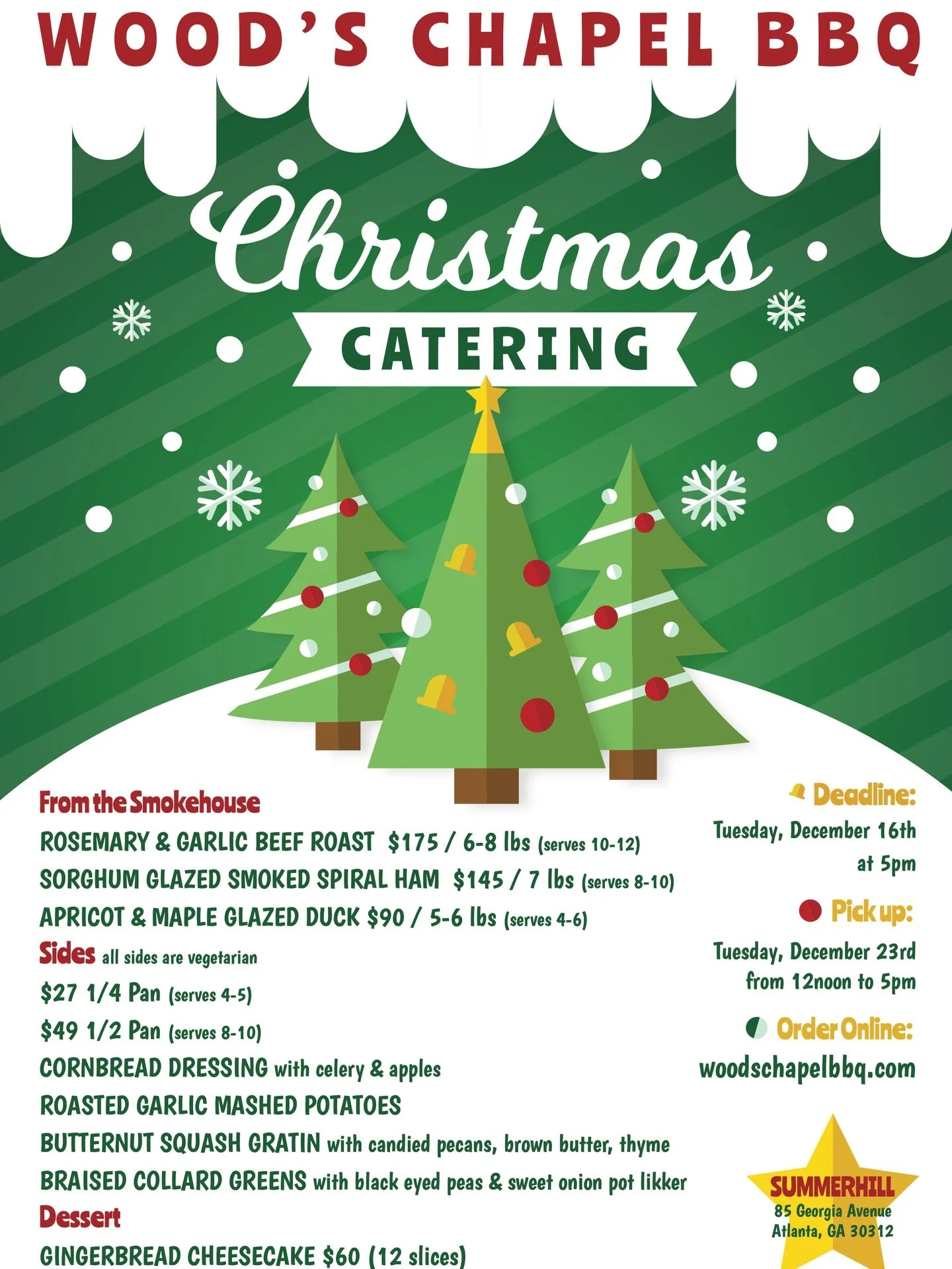 We hope you had a wonderful Thanksgiving &mdash; a special shout out to those of you who let us cook your Thanksgiving meal! We&rsquo;re now taking orders for Christmas catering (pickup on 12/23; we&rsquo;re closed 12/24 + 12/25, but we&rsquo;ll send