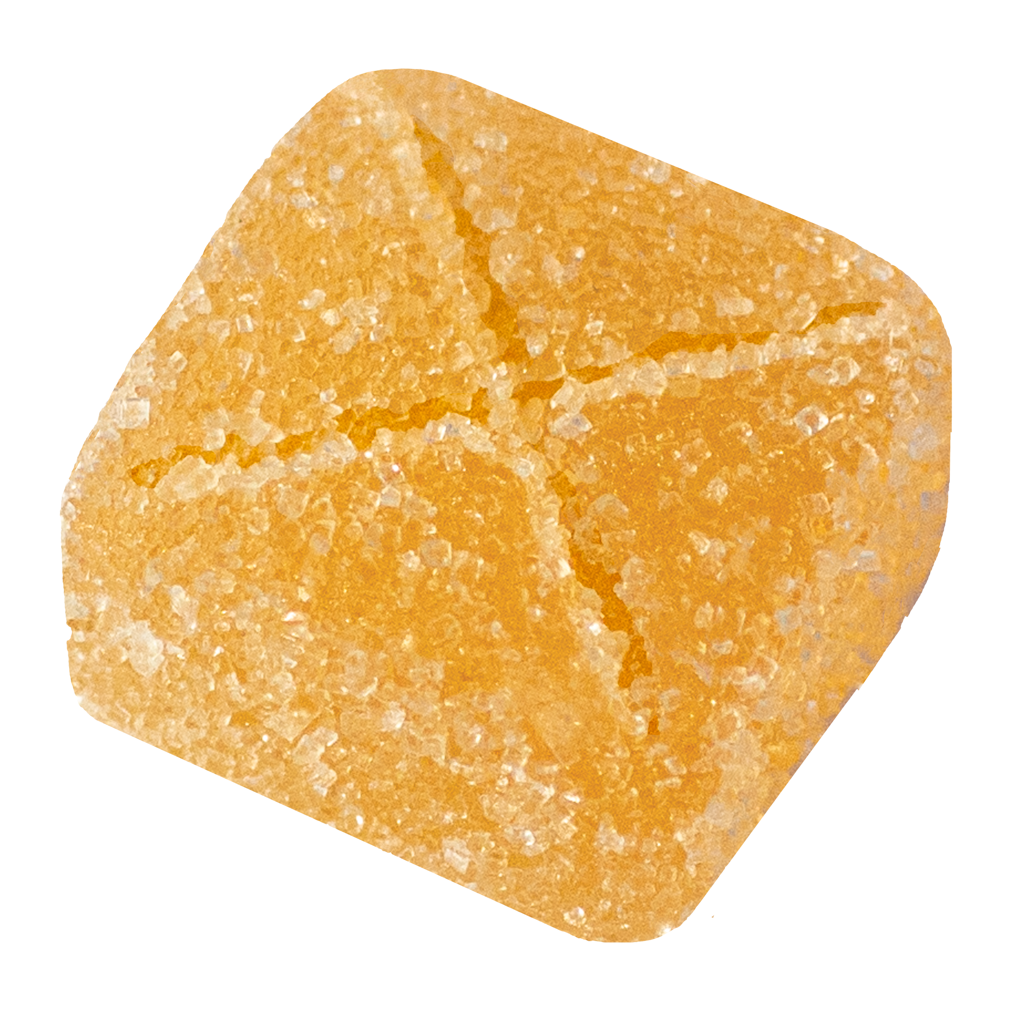Close-up of a piece of crystallized ginger, showing its textured, light brown, spiky surface.