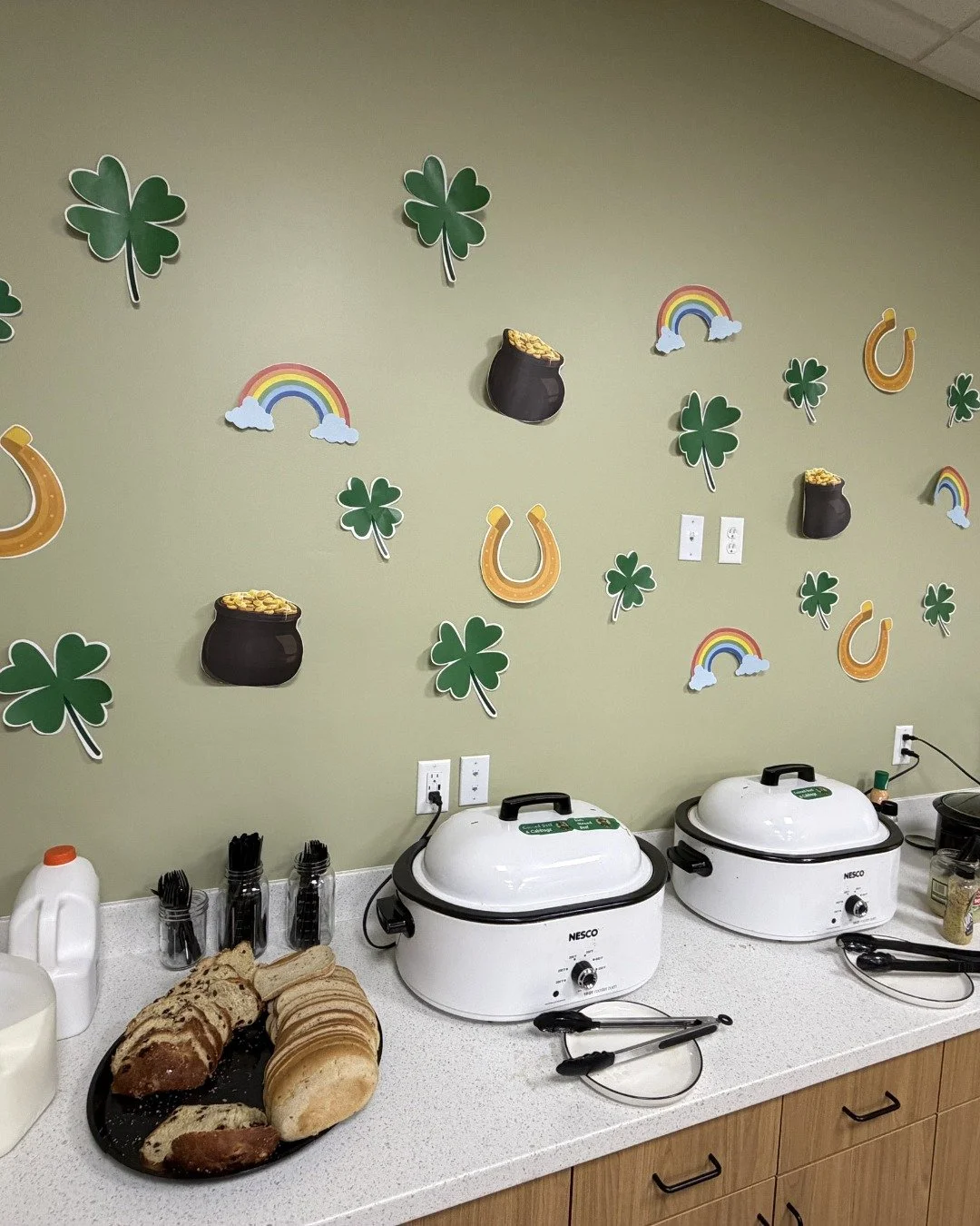 Luck of the Irish was on our side this morning! 🍀 We kicked off our monthly breakfast meeting with a full St. Patrick's Day spread: corned beef &amp; cabbage, Irish beef stew, soda bread, rye bread, and a classic Irish breakfast with mushrooms, pota