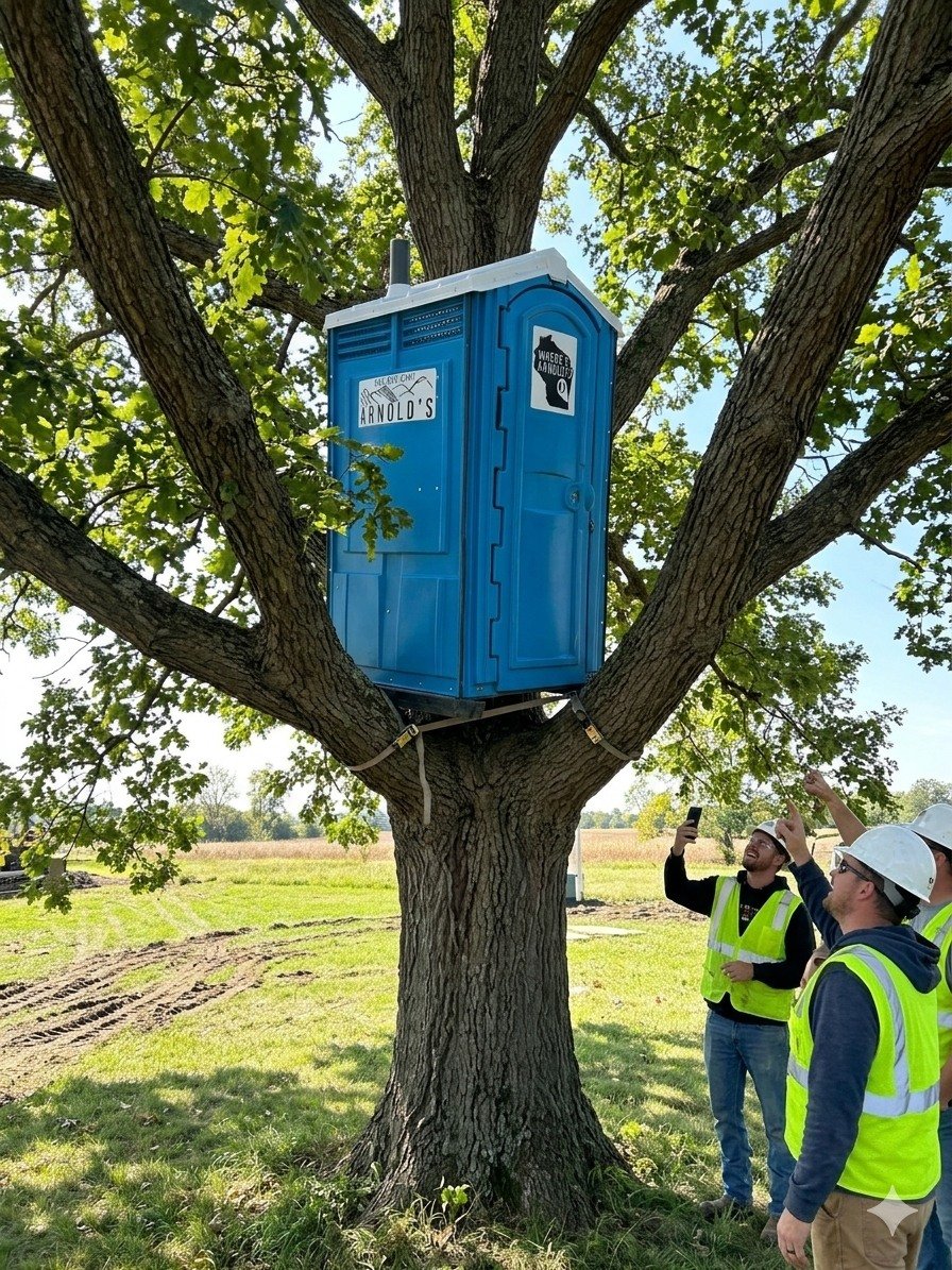 When we say we handle "high-priority" jobs... we aren't kidding. 🌲

#AprilFools #fake #teamarnolds #PortableRestrooms #wheresarnold #wisconsin #fyp #funny