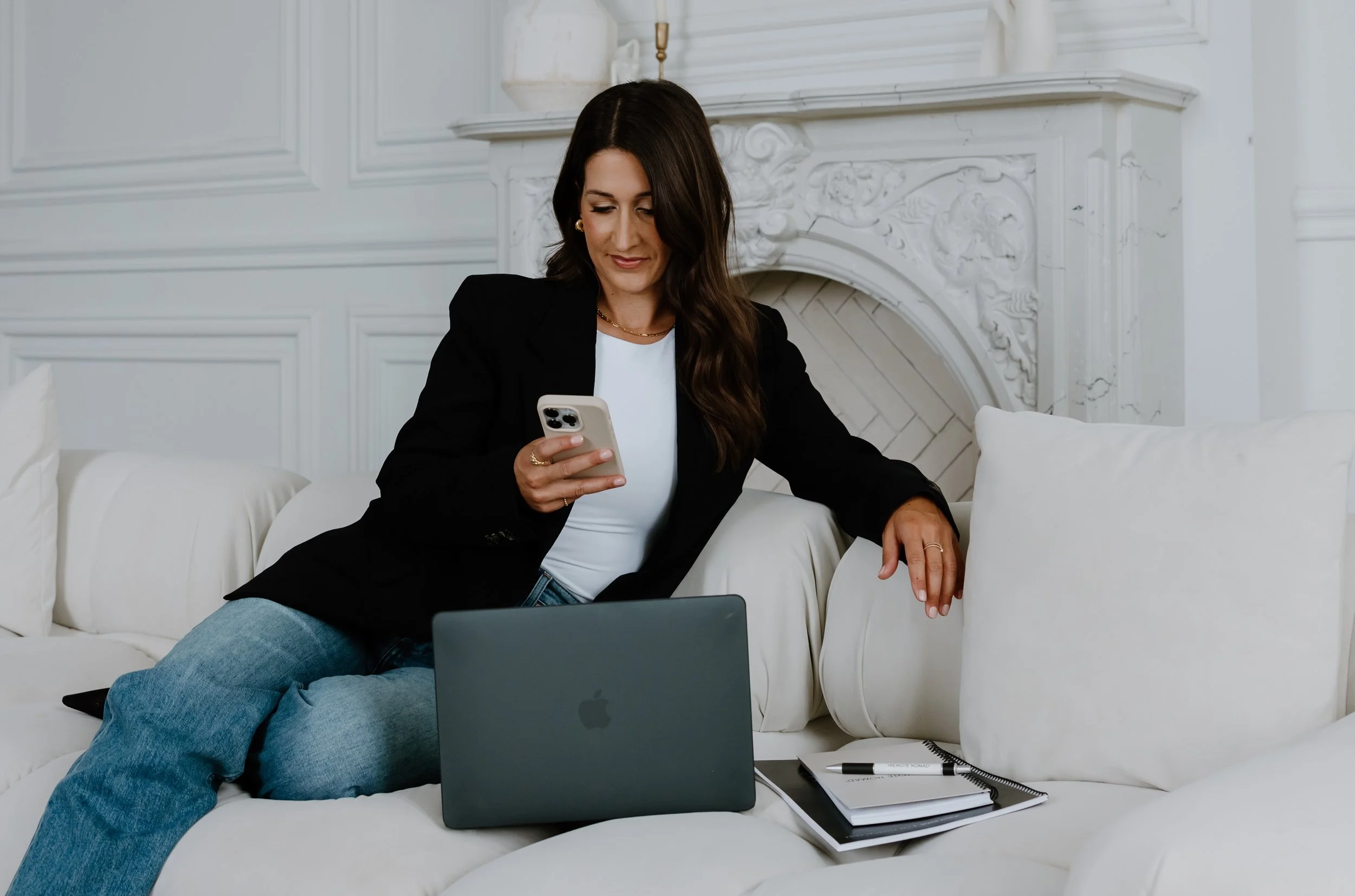 Remote career coach Kate Smith working remotely with laptop