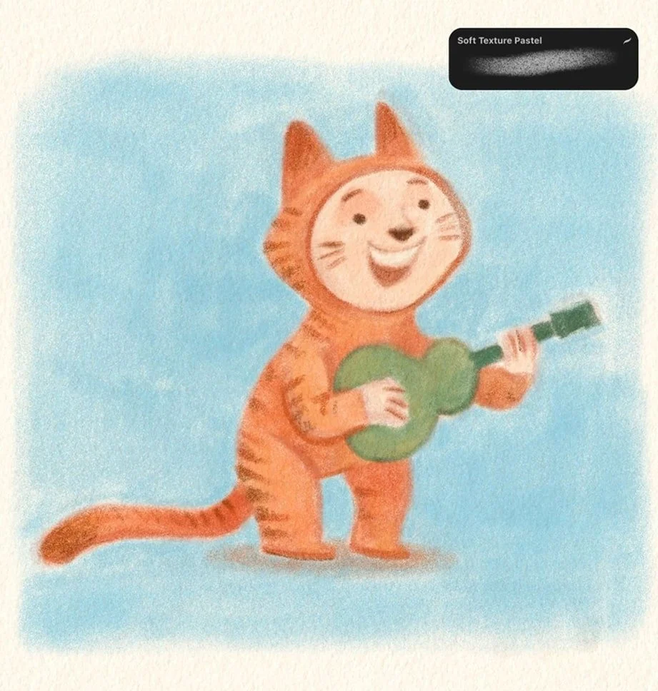 children book illustration kid character dressed as tiger traditional soft pastel style