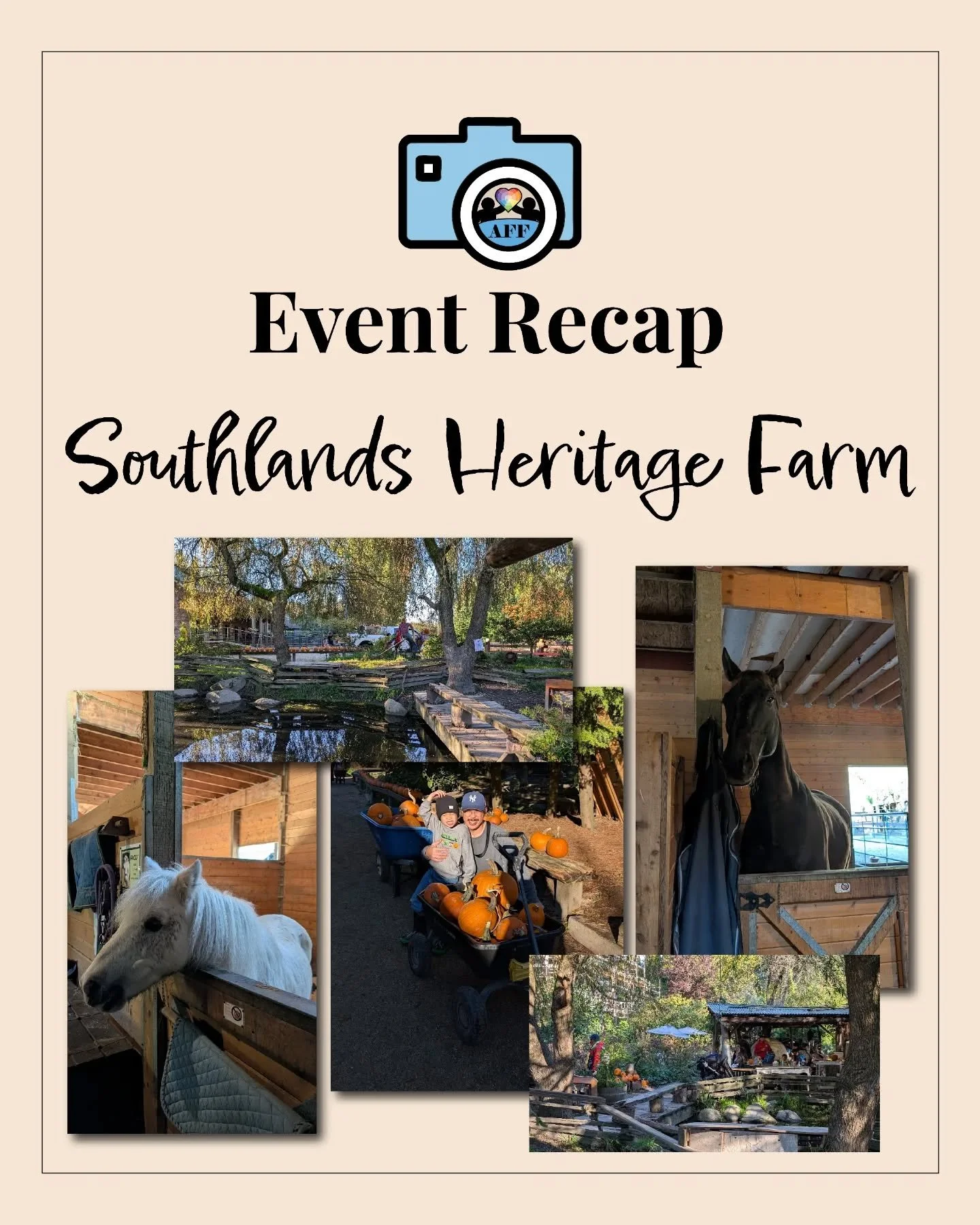 🎃🐴 AFF at Southlands Heritage Farm 🐴🎃
Sunday, Oct 5 was pure autumn magic 🍂

Under the crisp fall sun, 15 families joined us bright and early at 9 AM for a peaceful, crowd-free morning of farm fun! 🌞
We searched for the perfect pumpkins, visite