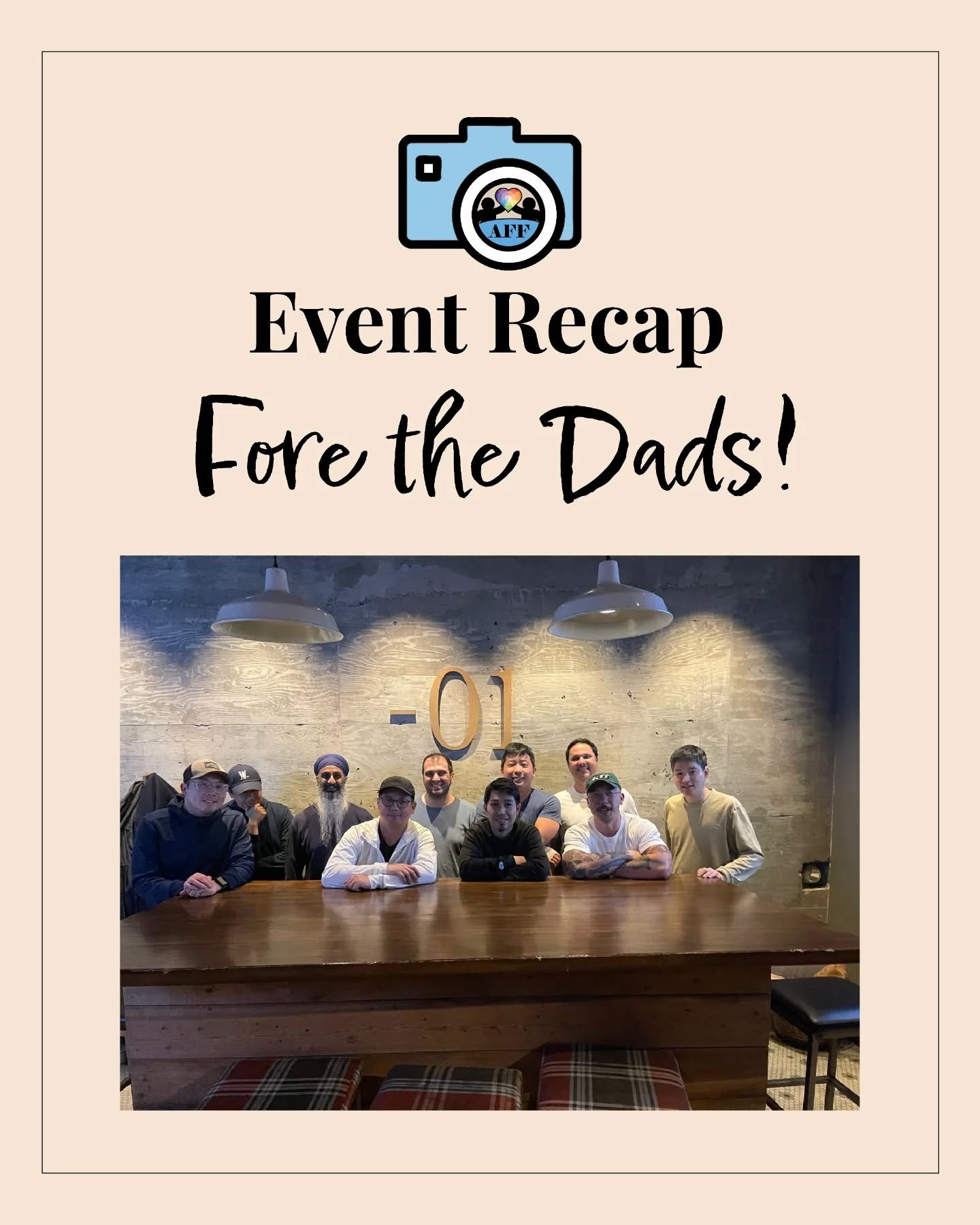 ⛳ FORE THE DADS &mdash; Event Recap!

On Oct 26th, we hosted our biggest dads-only event yet at One Under in Downtown Vancouver.

Co-hosted by Rae and Pete, the evening brought together AFF dads for 2 hours of virtual golf (sponsored by AFF) and plen