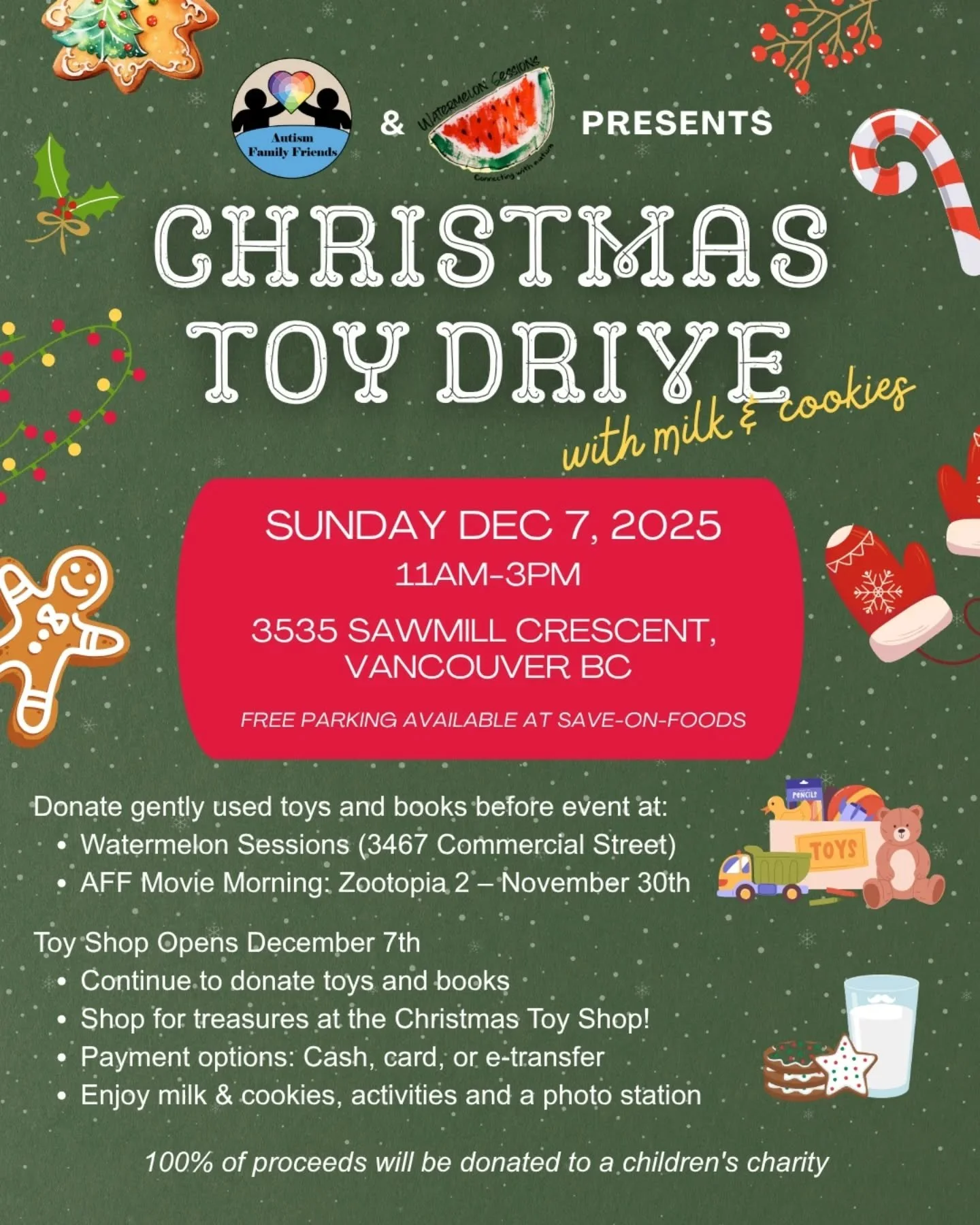 🎄✨ It&rsquo;s official! AFF x Watermelon Sessions (@watermelonsessions ) are teaming up for a heartwarming holiday event:  Christmas Toy Drive with Milk &amp; Cookies. 

This holiday event is FREE admission and all families are invited!

🗓 Date &am