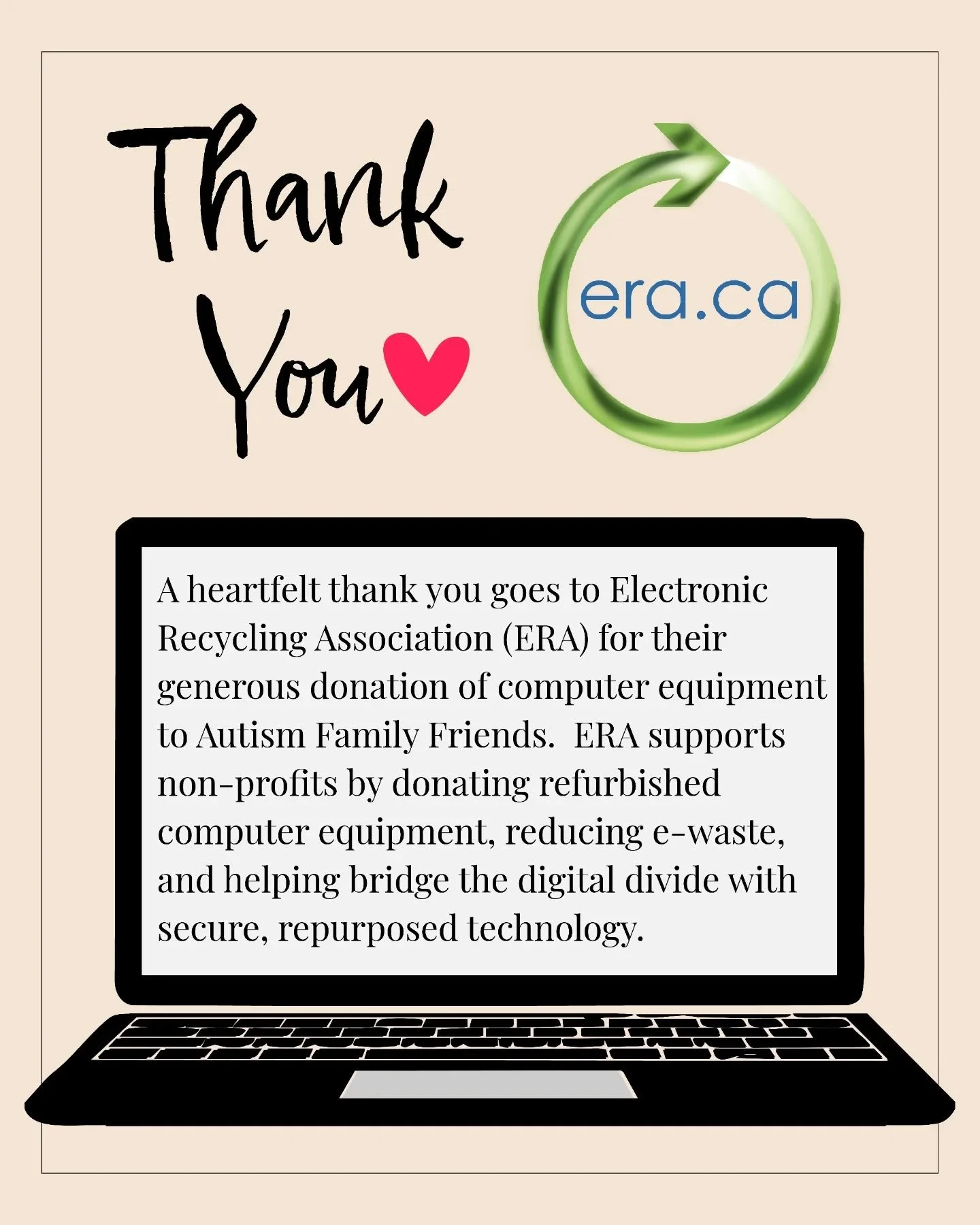 So grateful to ERA for their incredibly generous donation of a laptop, projector, and printer to Autism Family Friends! 

These tools are truly invaluable to our programming &mdash; from running parent workshops and presentations, to creating visual 