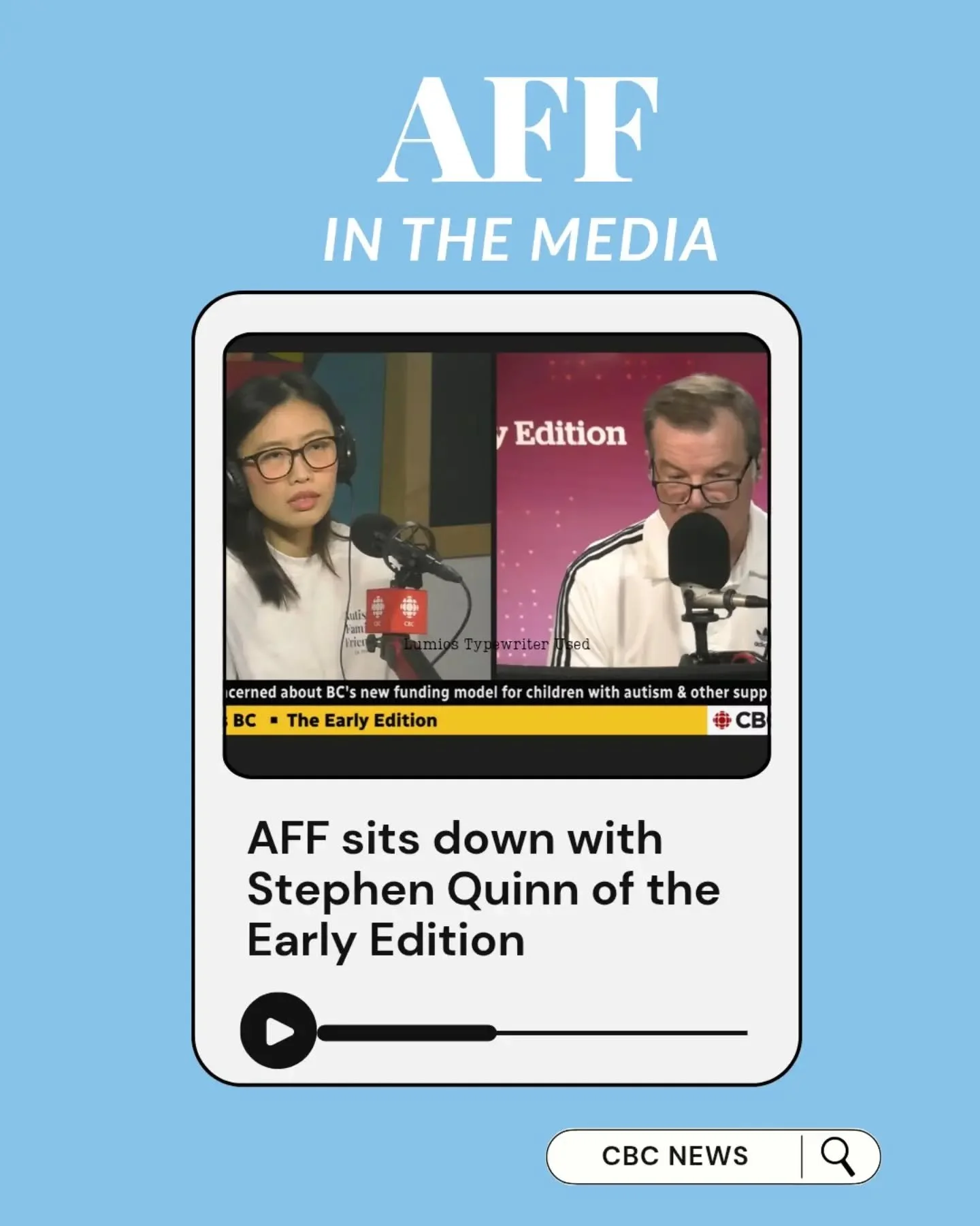 AFF spoke recently on @cbcvancouver 's The Early Edition with Stephen Quinn about the upcoming changes to autism funding in BC.

While many families welcomed the promise of increased support, there are still serious questions about transparency, elig