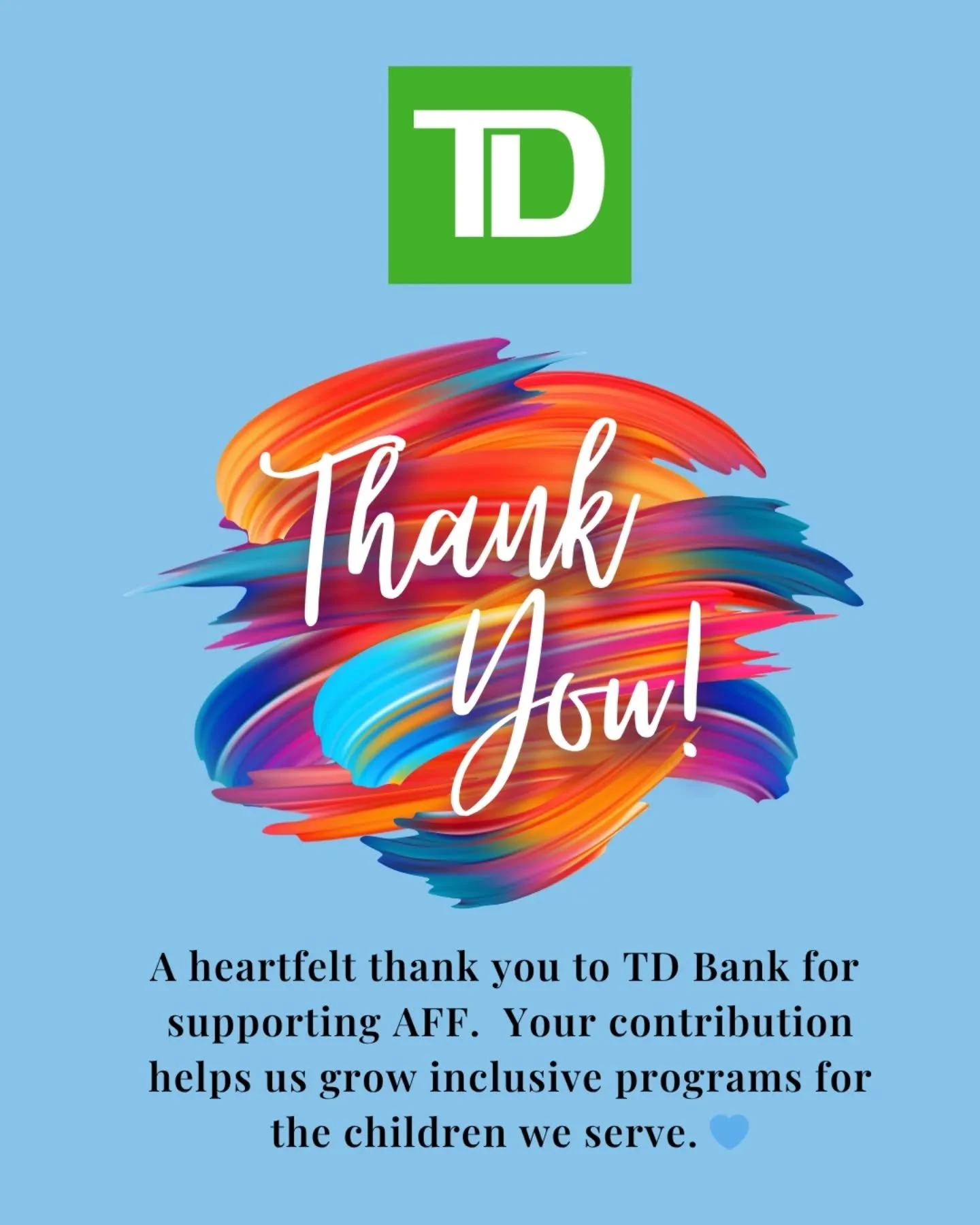 Huge thank you to @td_canada for their generous branch donation in support of Autism Family Friends 💚

Your contribution helps us continue building inclusive, supportive spaces for neurodivergent children and their families in our community. It trul