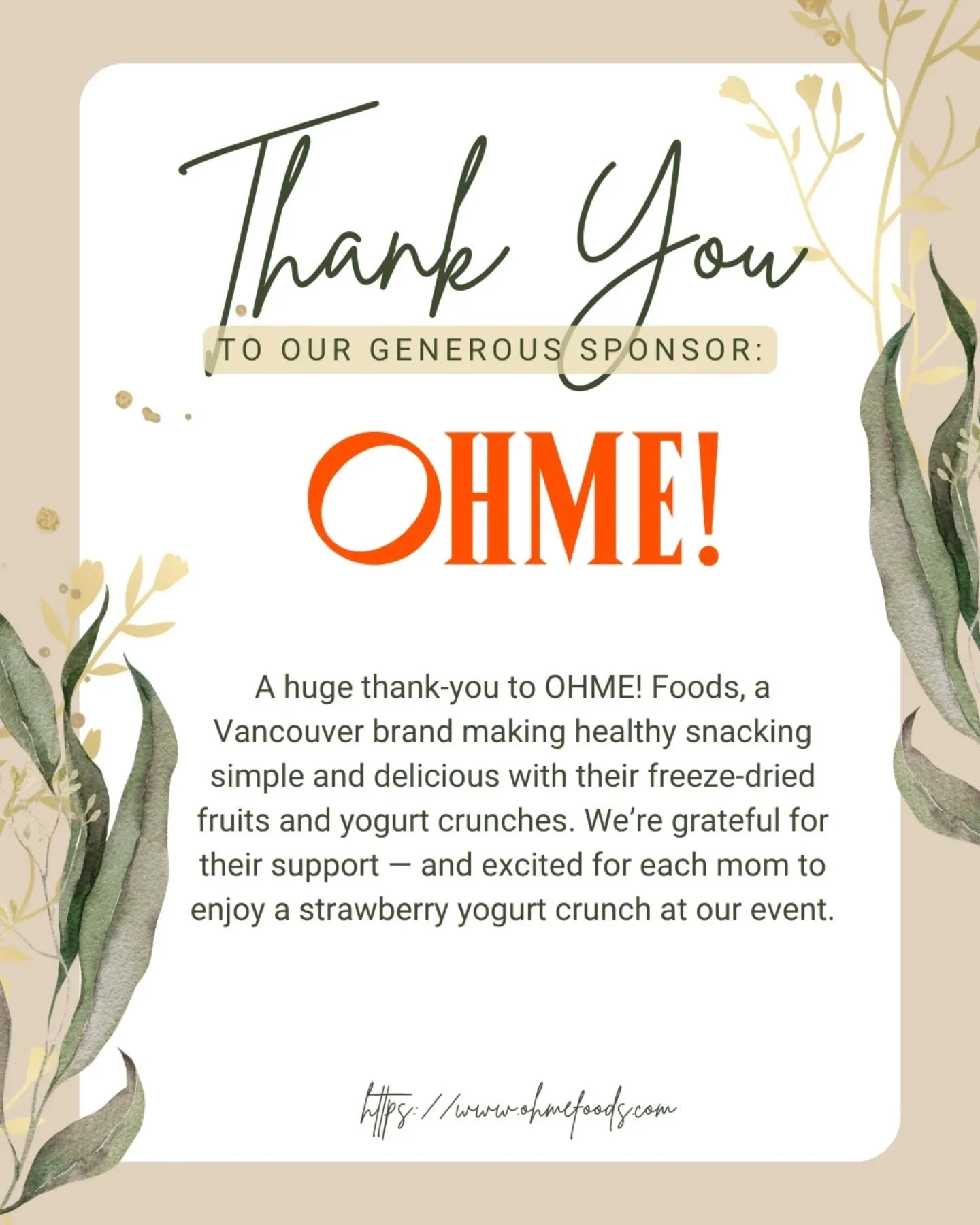We are deeply grateful to @ohmefoods , a Vancouver-based freeze-dried healthy snacks brand, for their generous support of our event. Founded by Jenny and Han Yue, OHME! is committed to making snacking fun, nutritious, and accessible through their del
