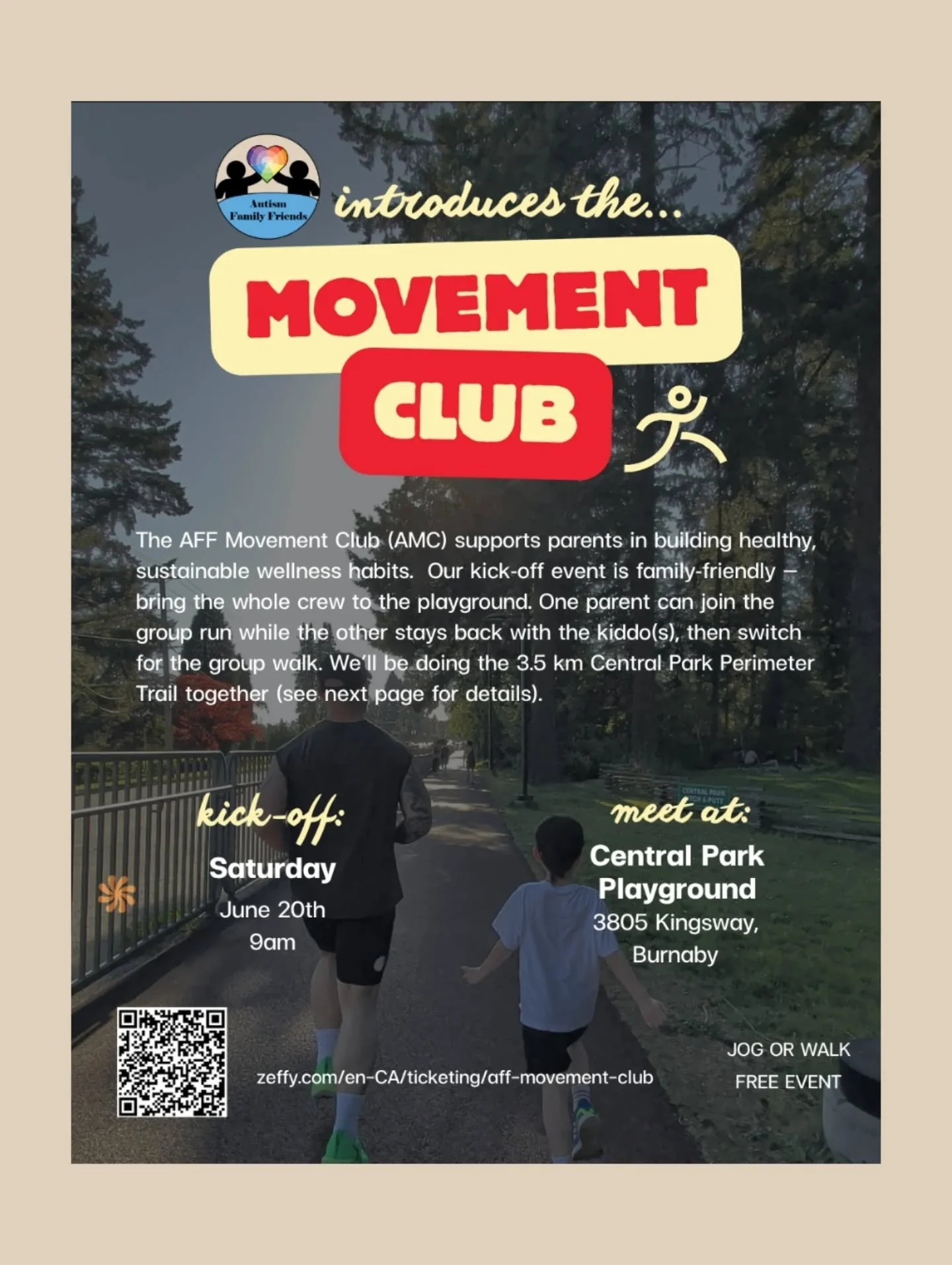 Welcome to the first‑ever AFF Movement Club event! 

This club gives caregivers a simple, supportive way to move their bodies, clear their minds, and connect with others who understand life with an autistic child.

Whether you prefer to run, jog, spe
