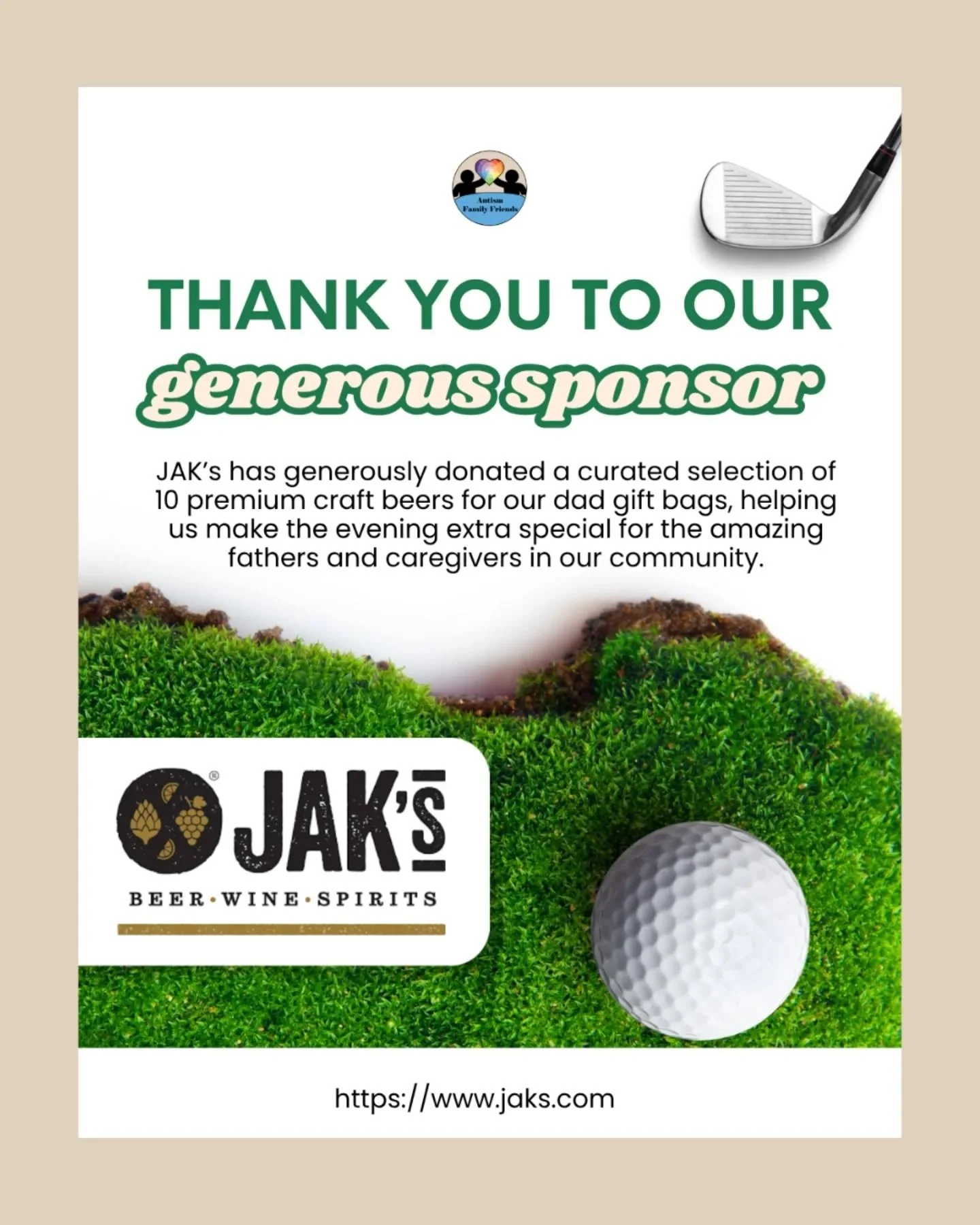 🍻 A huge thank you to @jaksliquor for their generous support of Autism Family Friends (AFF) and our upcoming Dads Mini Golf Social!

JAK&rsquo;s has generously donated a curated selection of 10 premium craft beers for our dad gift bags, helping us m