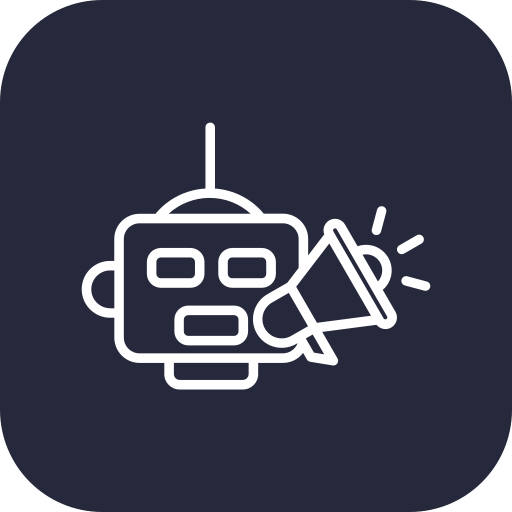 Ikon med en robot och en megafon, som symboliserar introduktionen till hur AI används inom marknadsföring för att skapa och optimera kampanjer.