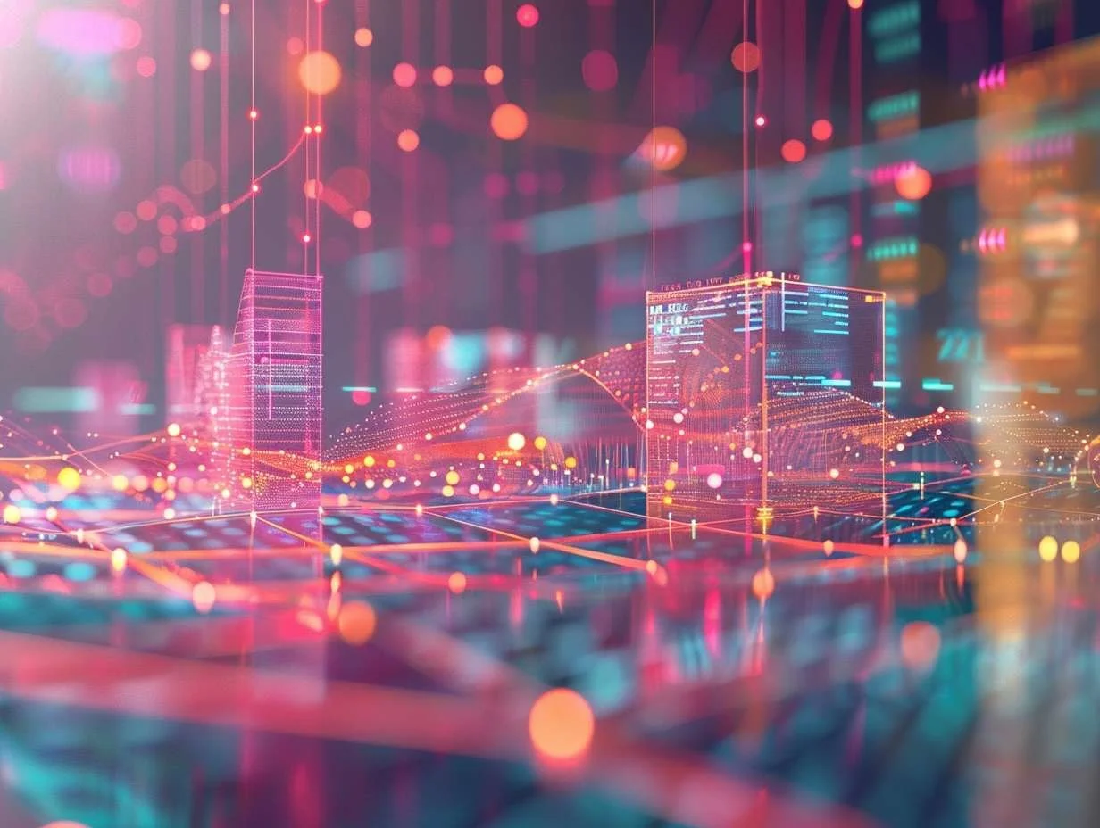 Illustration av dataflöden som kopplar samman maskininlärning och AI-system.