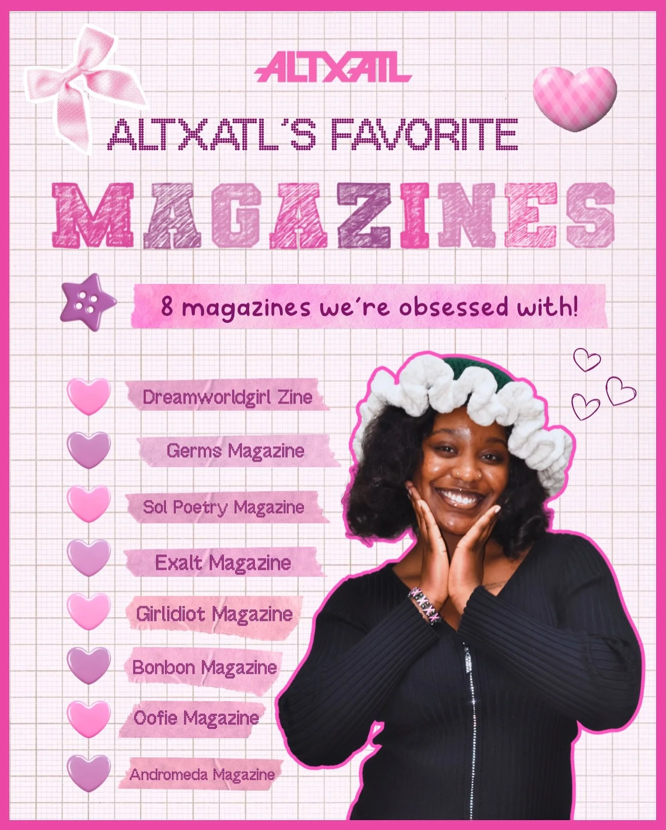 WE LOVE MAGAZINES🩷! 
Here are 8 magazines we just can&rsquo;t get over :)
(should we make a part 2?)

We&rsquo;ll be posting a blog about these zines tomorrow so that you can learn a little more about them 💕
.
.
.
taggies: #alternative #altxatl #ma
