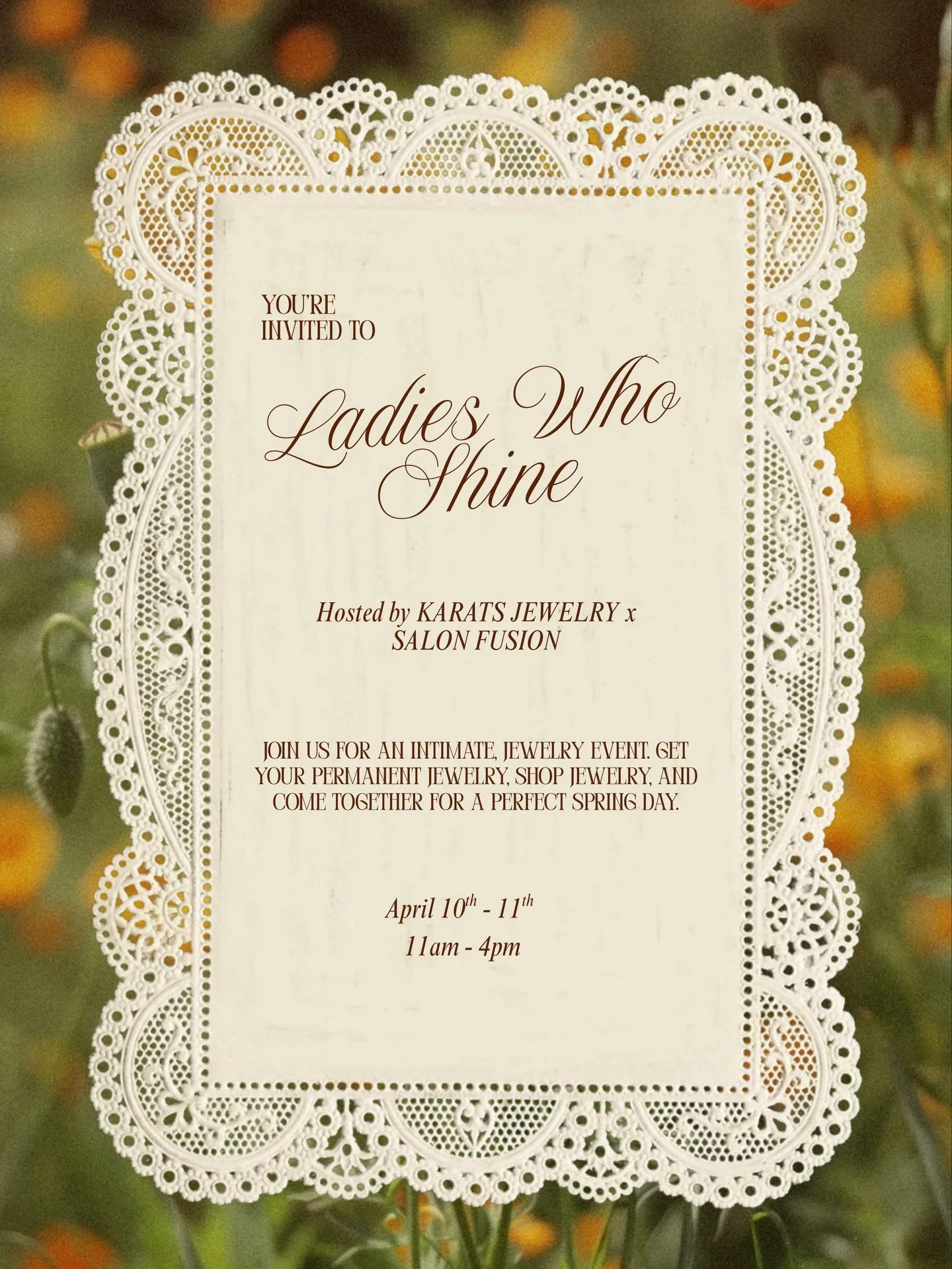 She who shines, arrives. ✨

We&rsquo;re hosting an intimate spring event with our girls @salonfusion &mdash; and you&rsquo;re invited. Come shop new jewelry, get your permanent piece welded on, and spend a beautiful afternoon surrounded by good energ