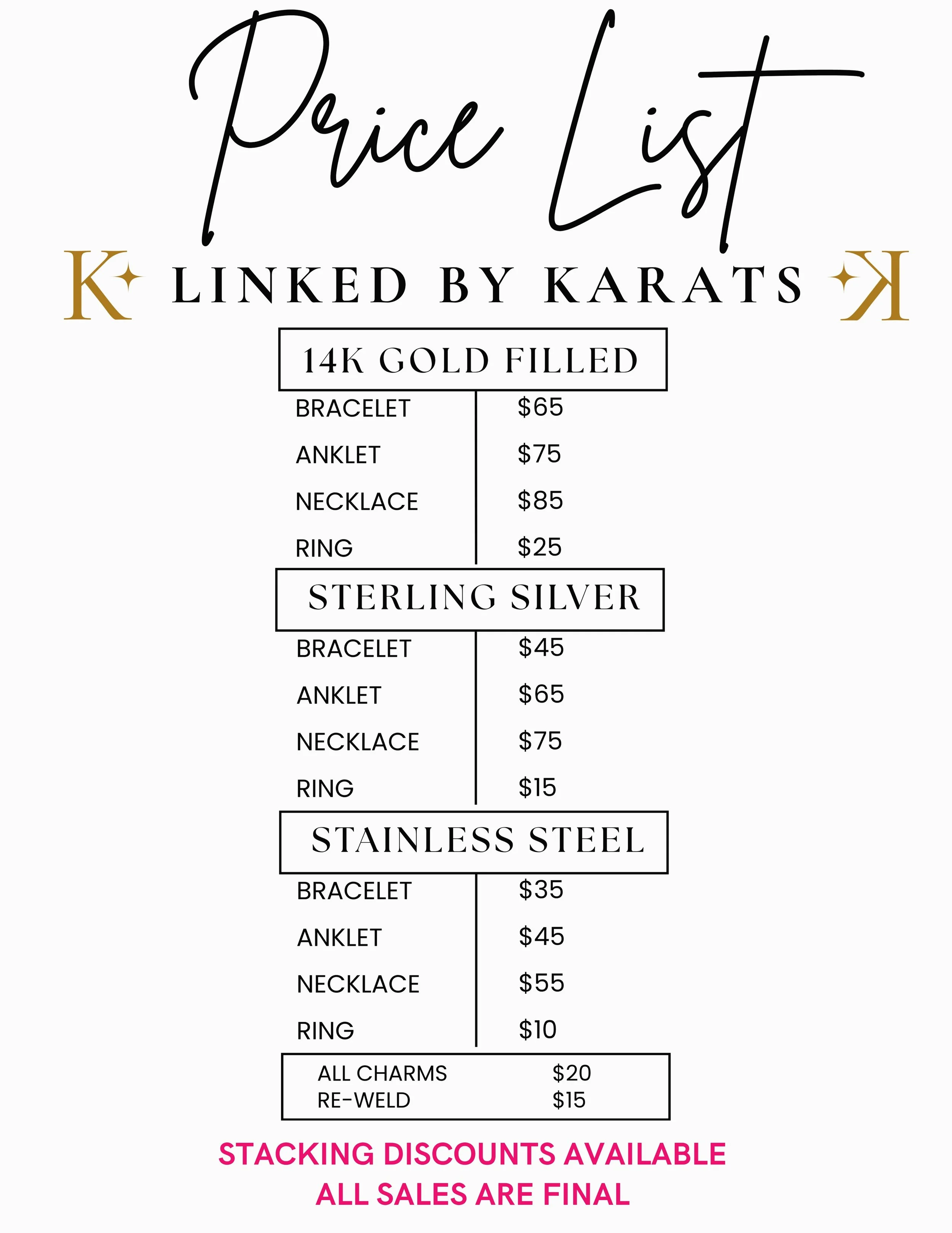 we dropped our prices so more girls can get linked ⚡️

permanent bracelets starting at $35 &mdash; yes really 💛

pick your metal, pick your charm, get zapped &mdash; and keep it forever 🖤

stacking discounts available too 👀

📍 find us at markets 