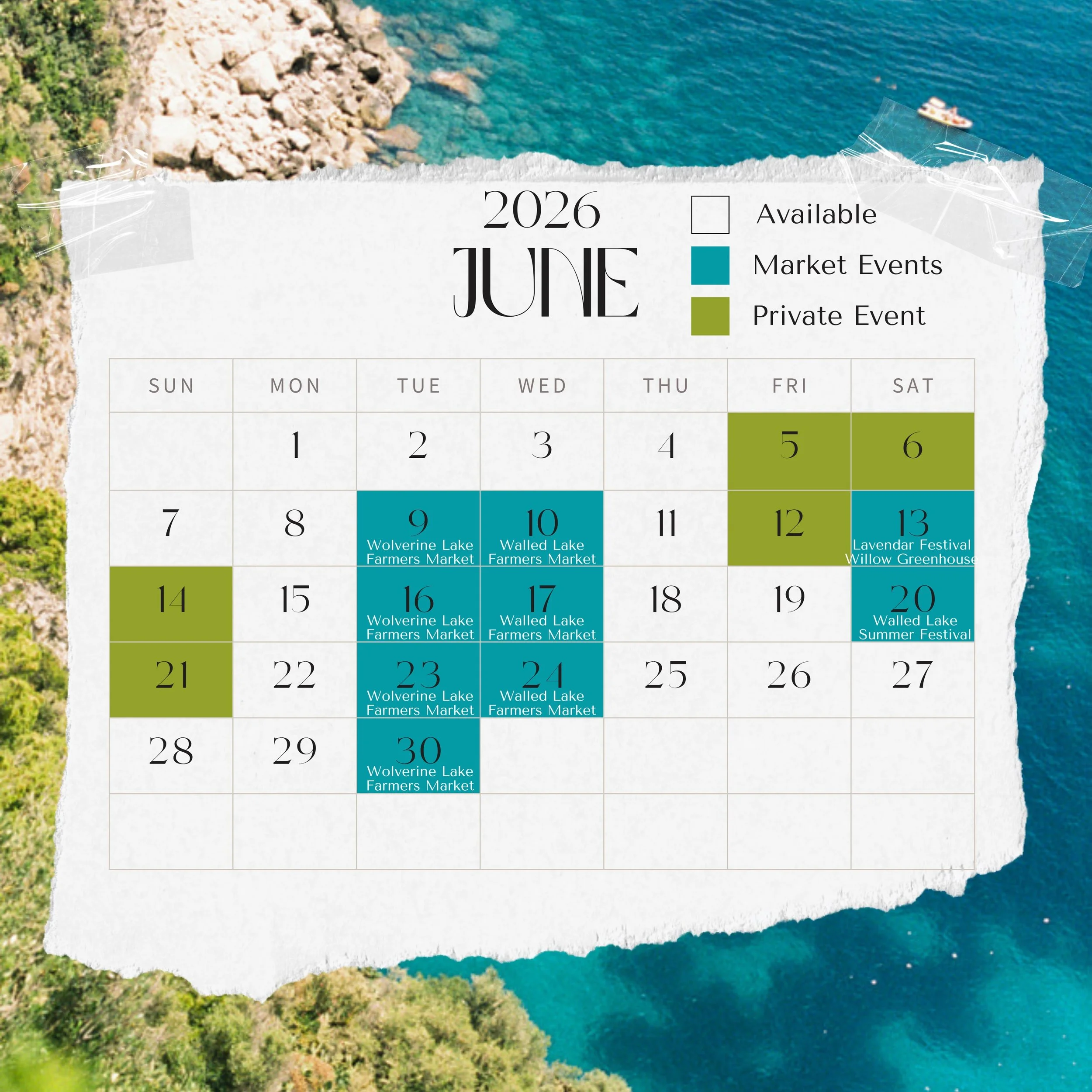 June is definitely busy, but we love it 🌴Come find us at a market near you &mdash; or book your private event before the dates fill up. 🏝️📅 Save this post so you don&rsquo;t miss us! 

Wed June 3, 10, 17, &amp; 24 | Walled Lake Farmer&rsquo;s Mark