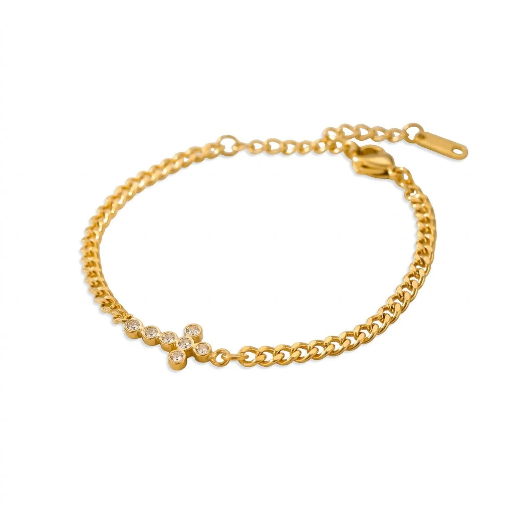 18K Gold Agape Bracelet Cross