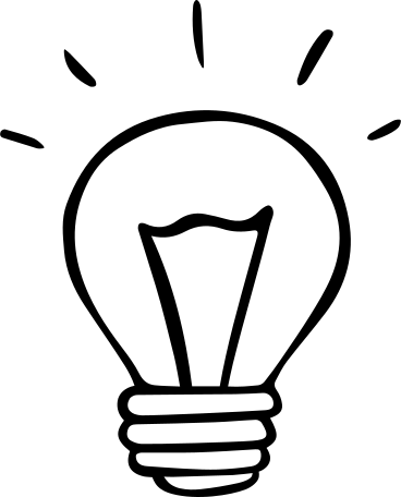 Stylized black and white illustration of a light bulb.