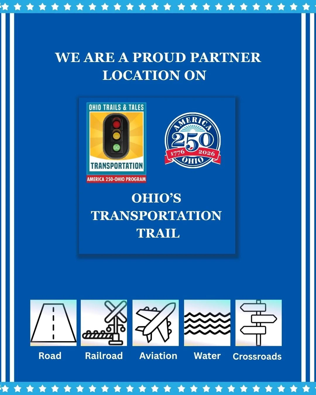 The Wolcott Heritage Center is excited to be included in the America-250 Ohio Transportation Trail. This amazing experiential driving trail features more than 80 sites across Ohio that showcase the individuals and locations that powered the movement 