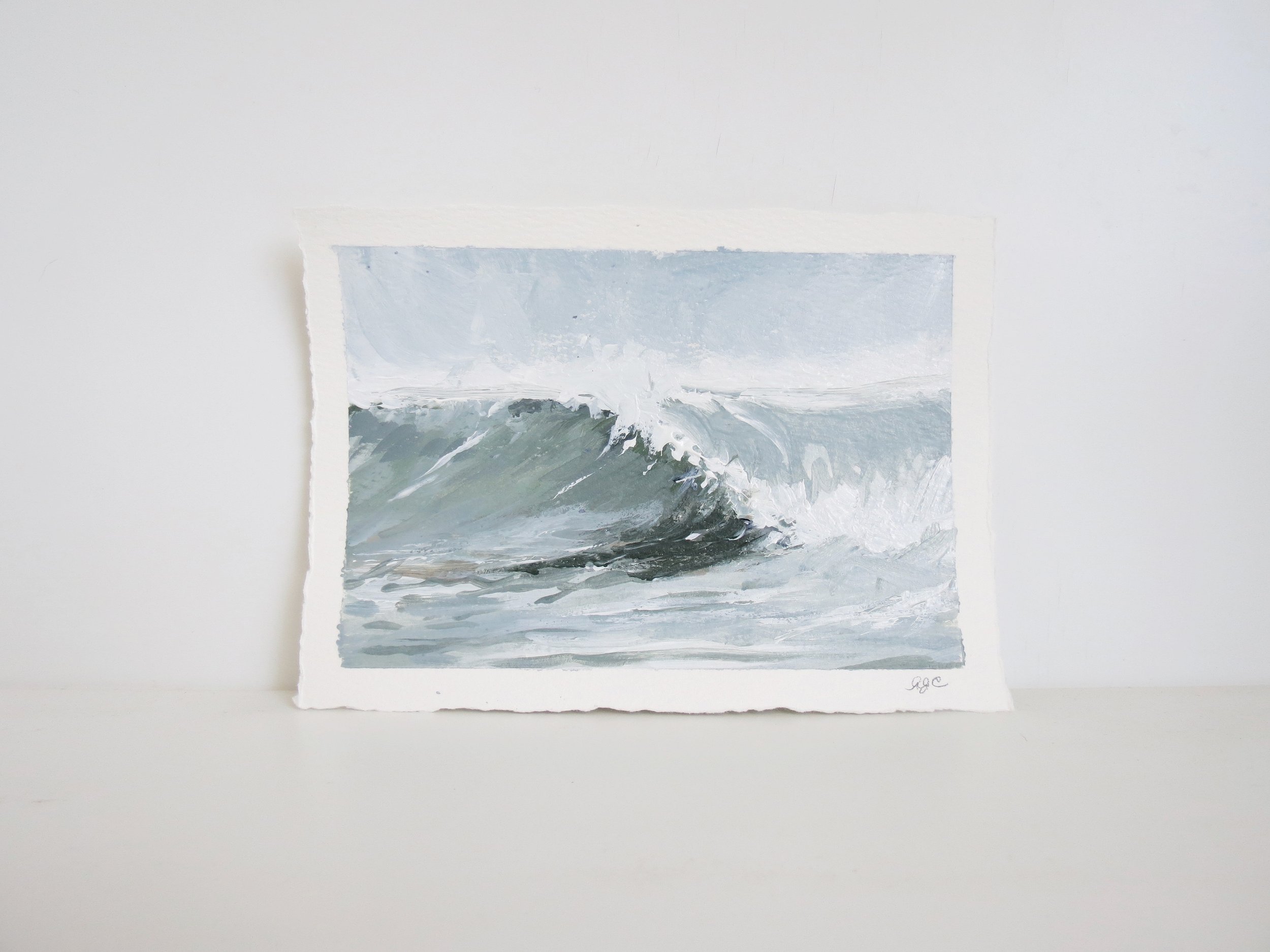 Sea & Linen Coastal Wave Seascape Acrylic Painting on Deckle Edge Cotton Paper by Rachel Champa