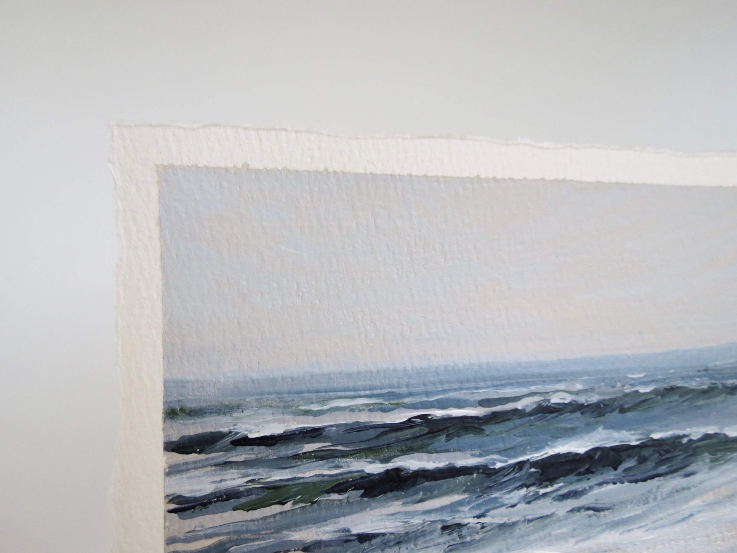 Sea & Linen Coastal Blue Beach Seascape Acrylic Painting on Deckle Edge Cotton Paper by Rachel Champa