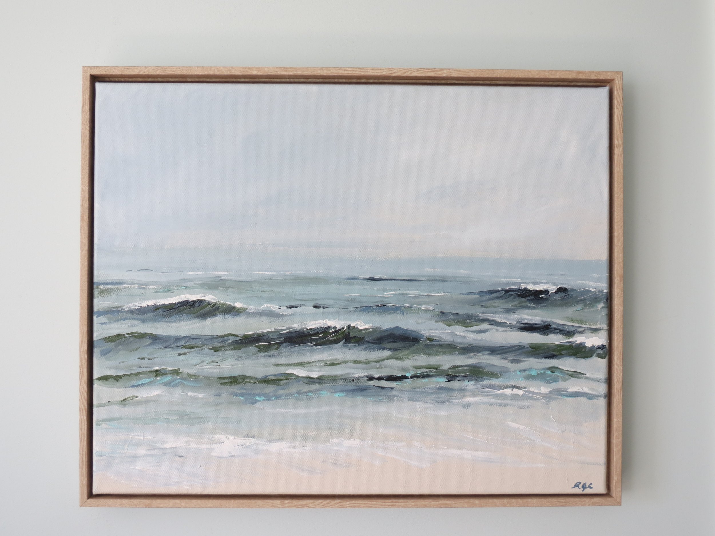 Sea & Linen "Sand & Sea" Coastal Seascape Acrylic Painting on Canvas by Rachel Champa