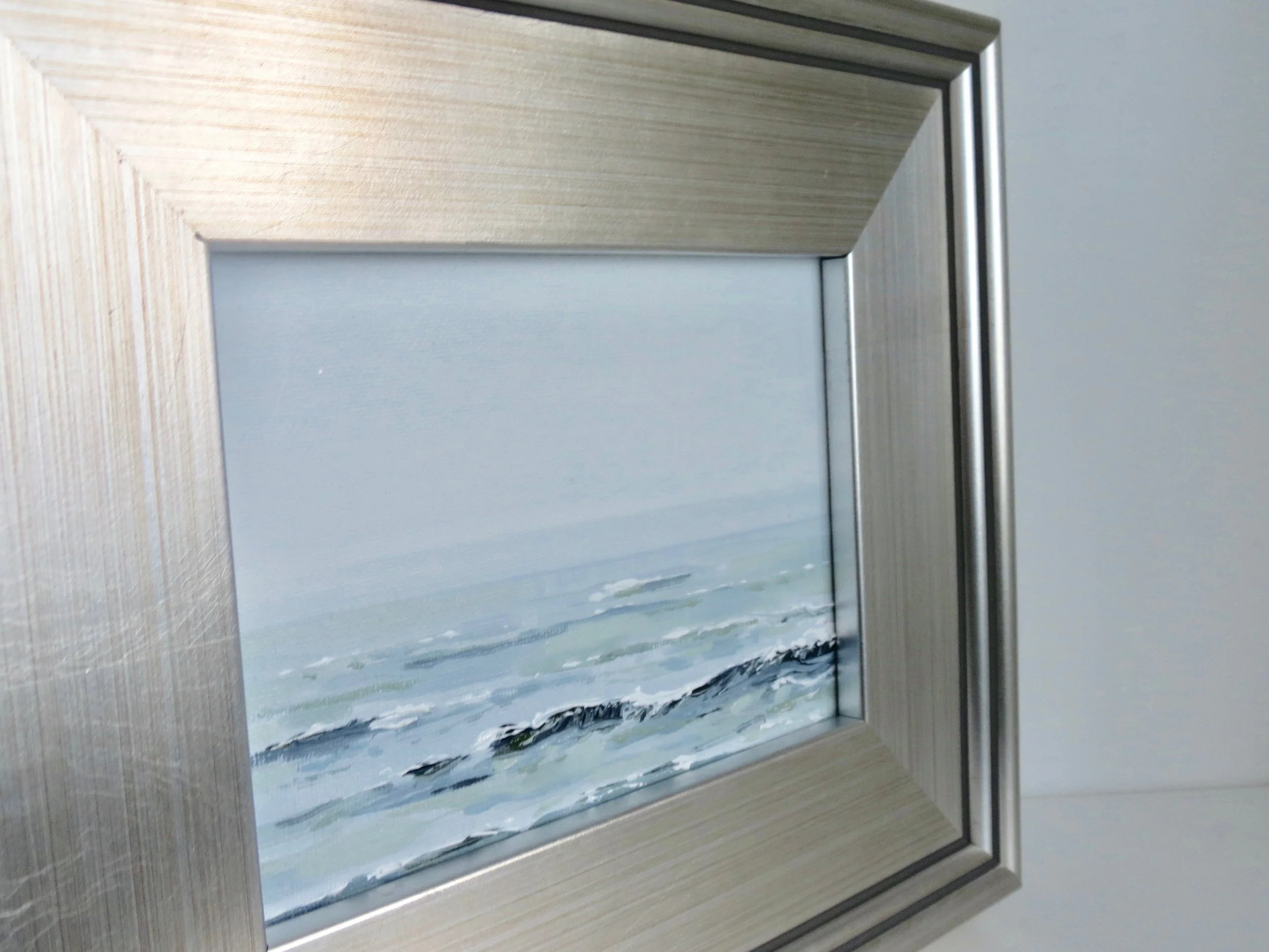 Silver Seascape III by Sea & Linen Fine Art - Framed Original Painting for a Serene Soothing Space
