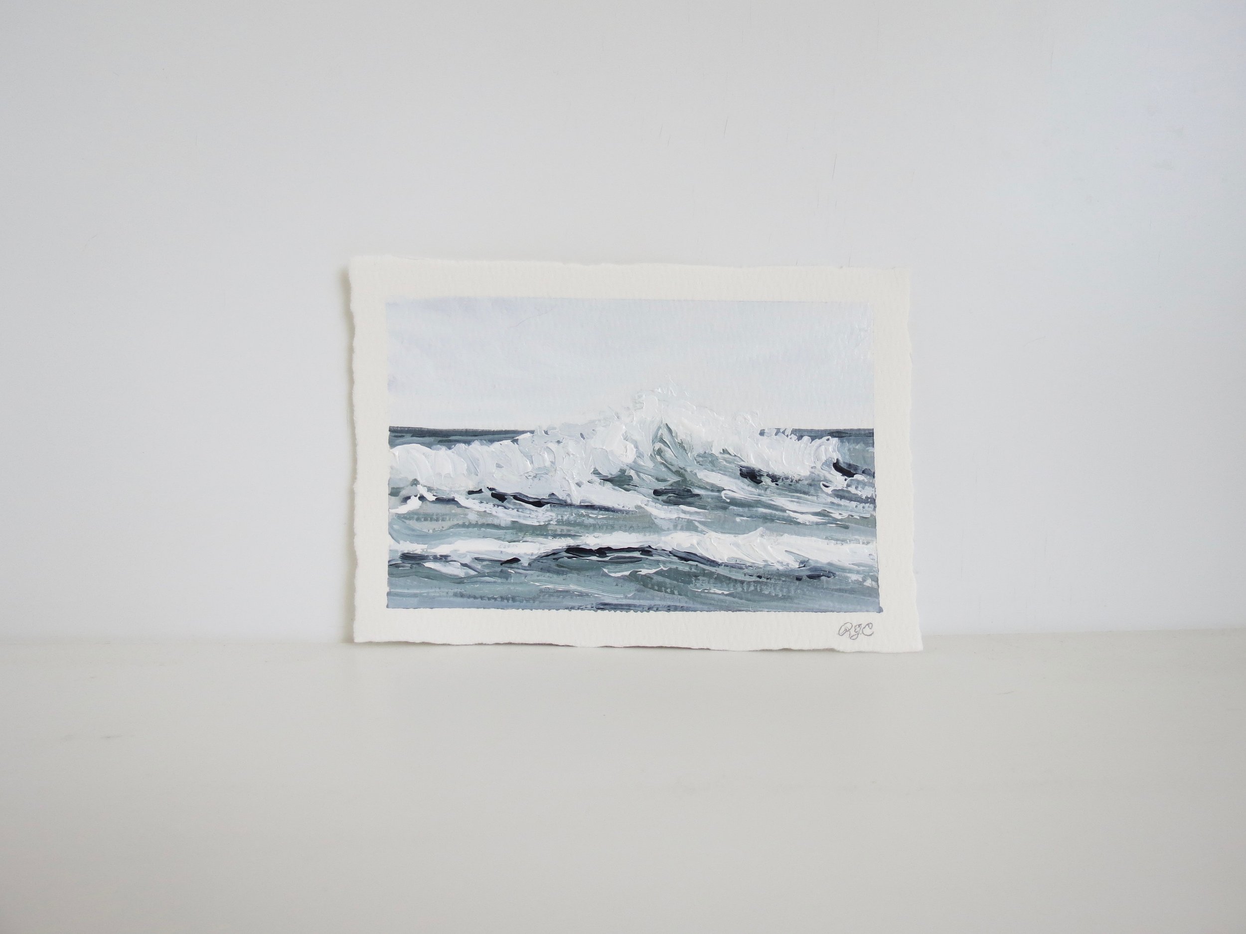 Sea & Linen Coastal Seascape Acrylic Painting on Deckle Edge Cotton Paper by Rachel Champa